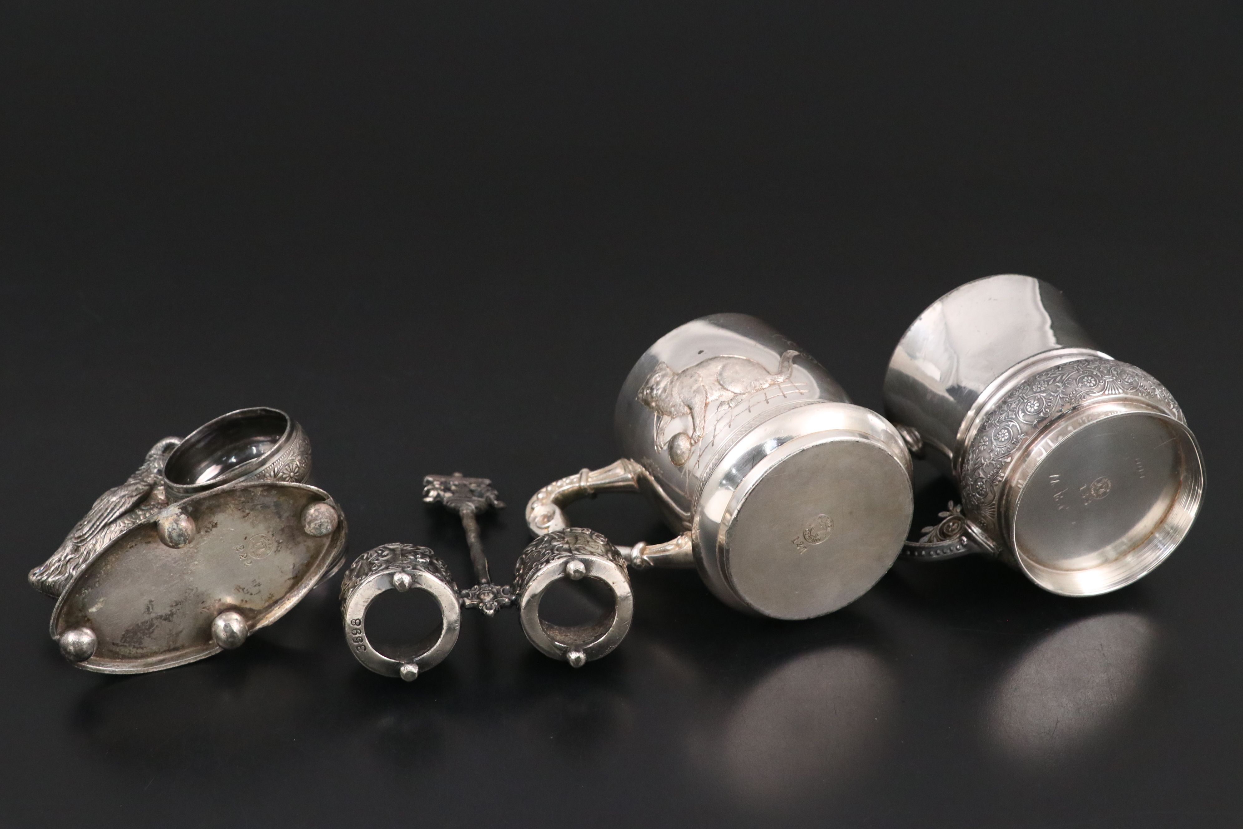 Webster Sterling Handle Bottle Opener with Chick Napkin Ring and Other Tableware