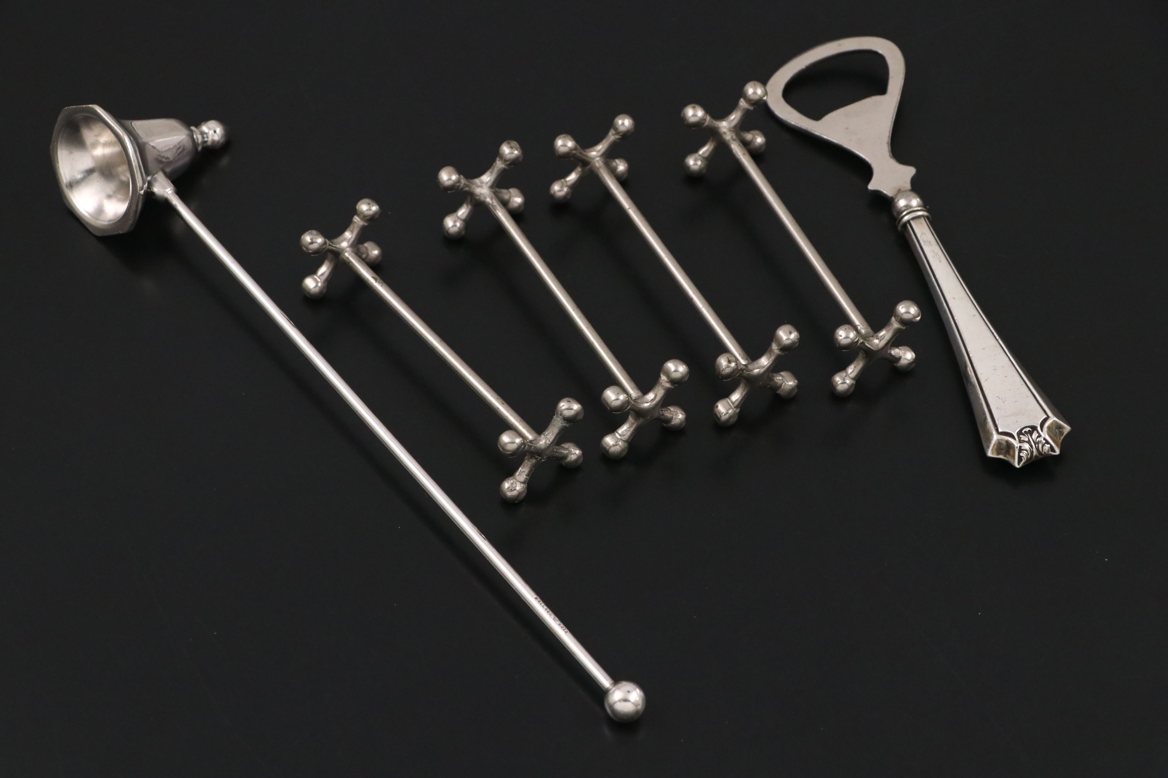 Webster Sterling Handle Bottle Opener with Chick Napkin Ring and Other Tableware