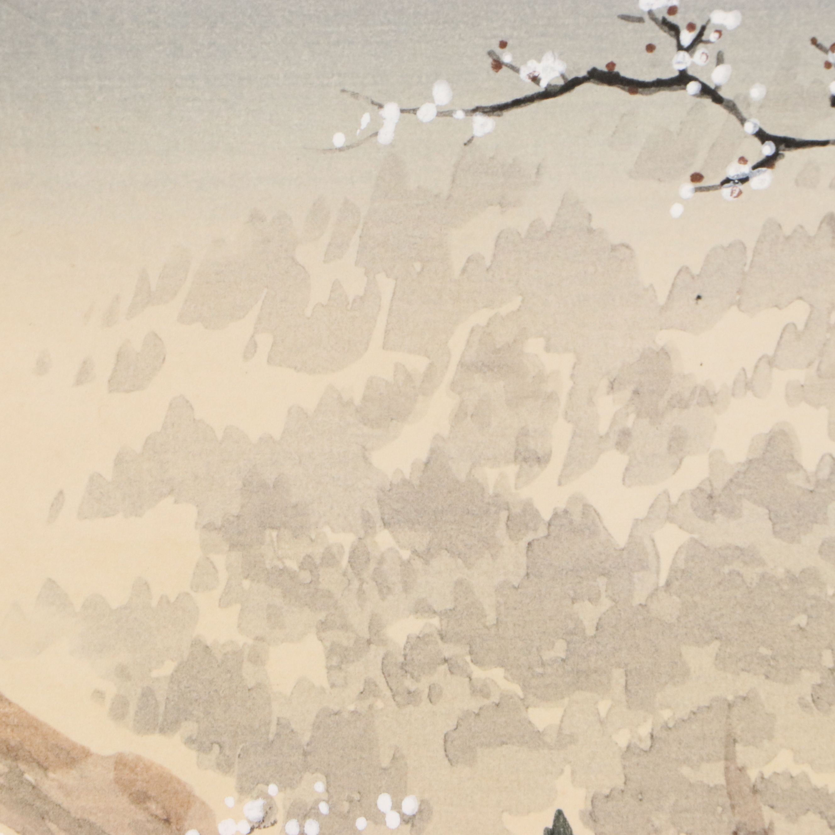 Tomikichirō Tokuriki Woodblock "Plum Trees at Kitano Shrine"