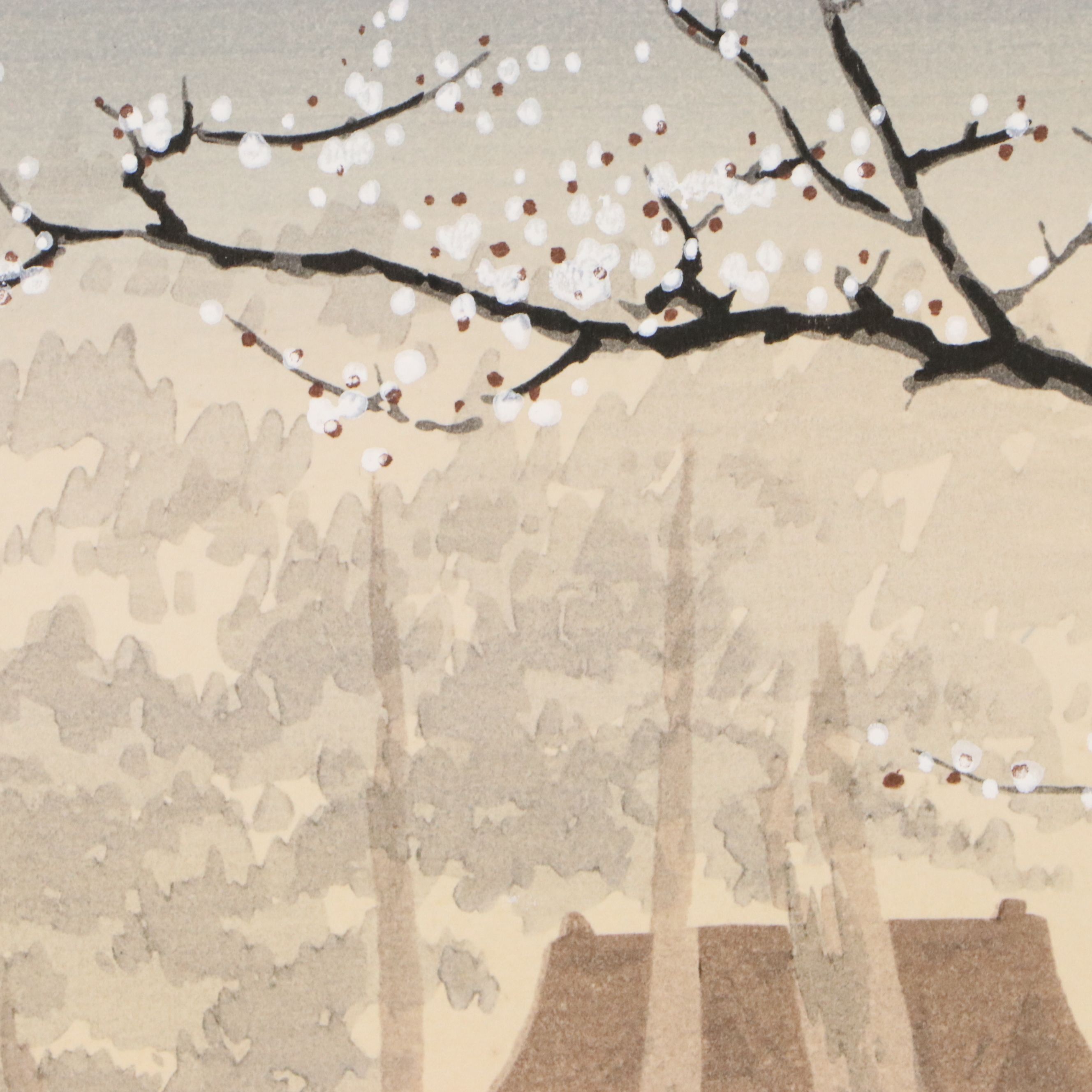 Tomikichirō Tokuriki Woodblock "Plum Trees at Kitano Shrine"
