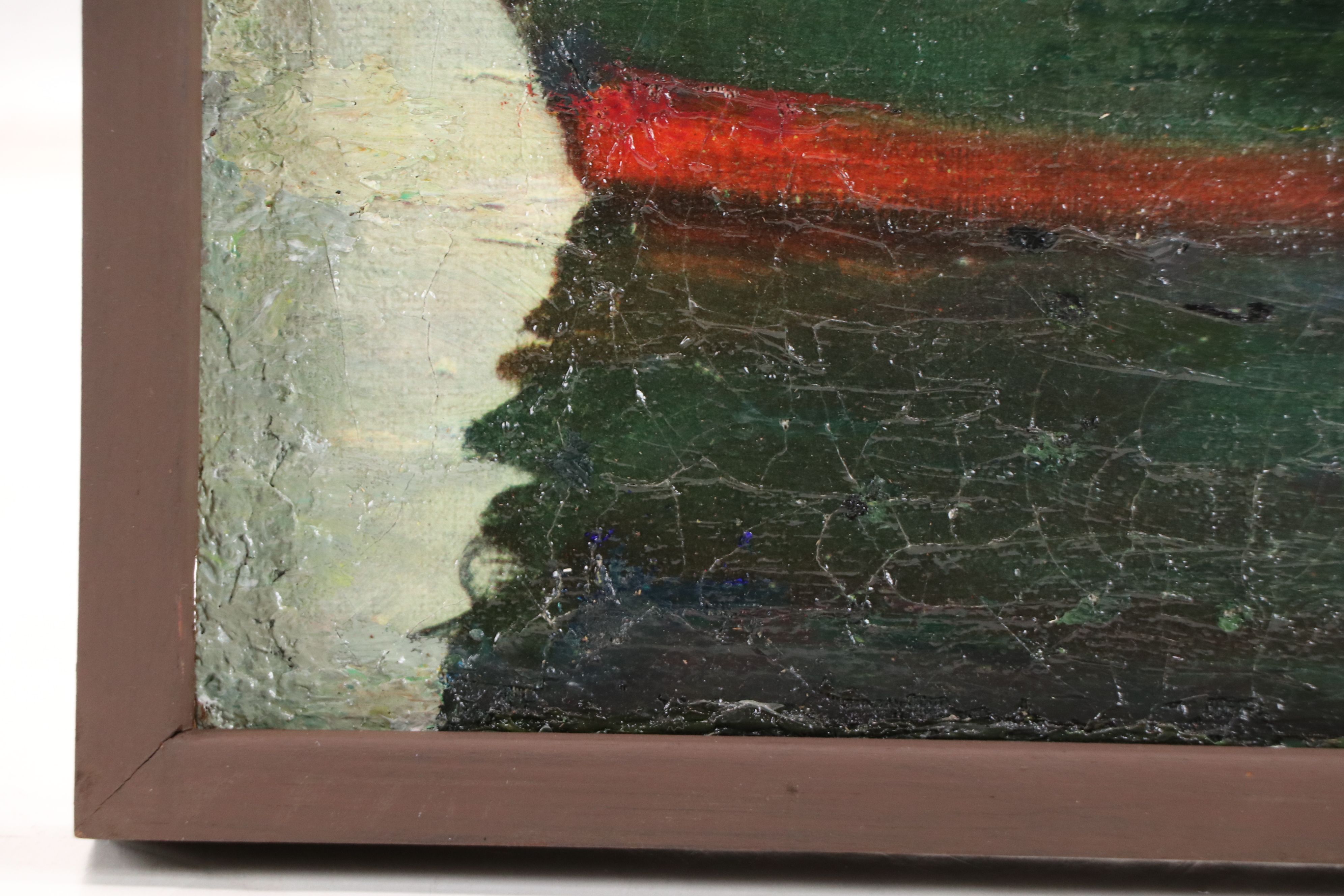 Oil Embellished Print of Crowded Boat, Late 20th Century