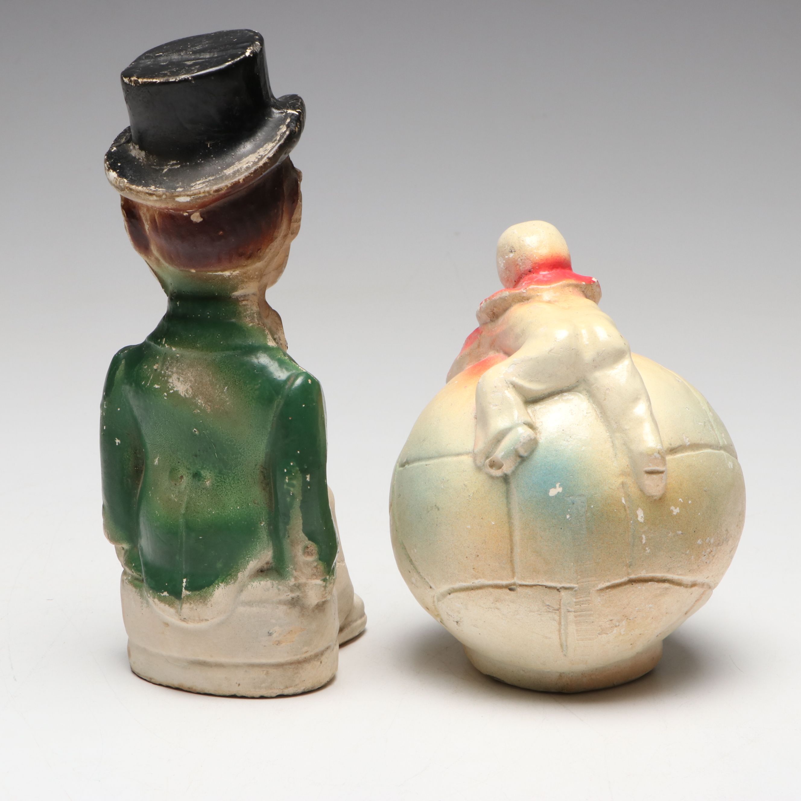 Charlie McCarthy Chalkware Carnival Figure with Bank and Eagle Shakers