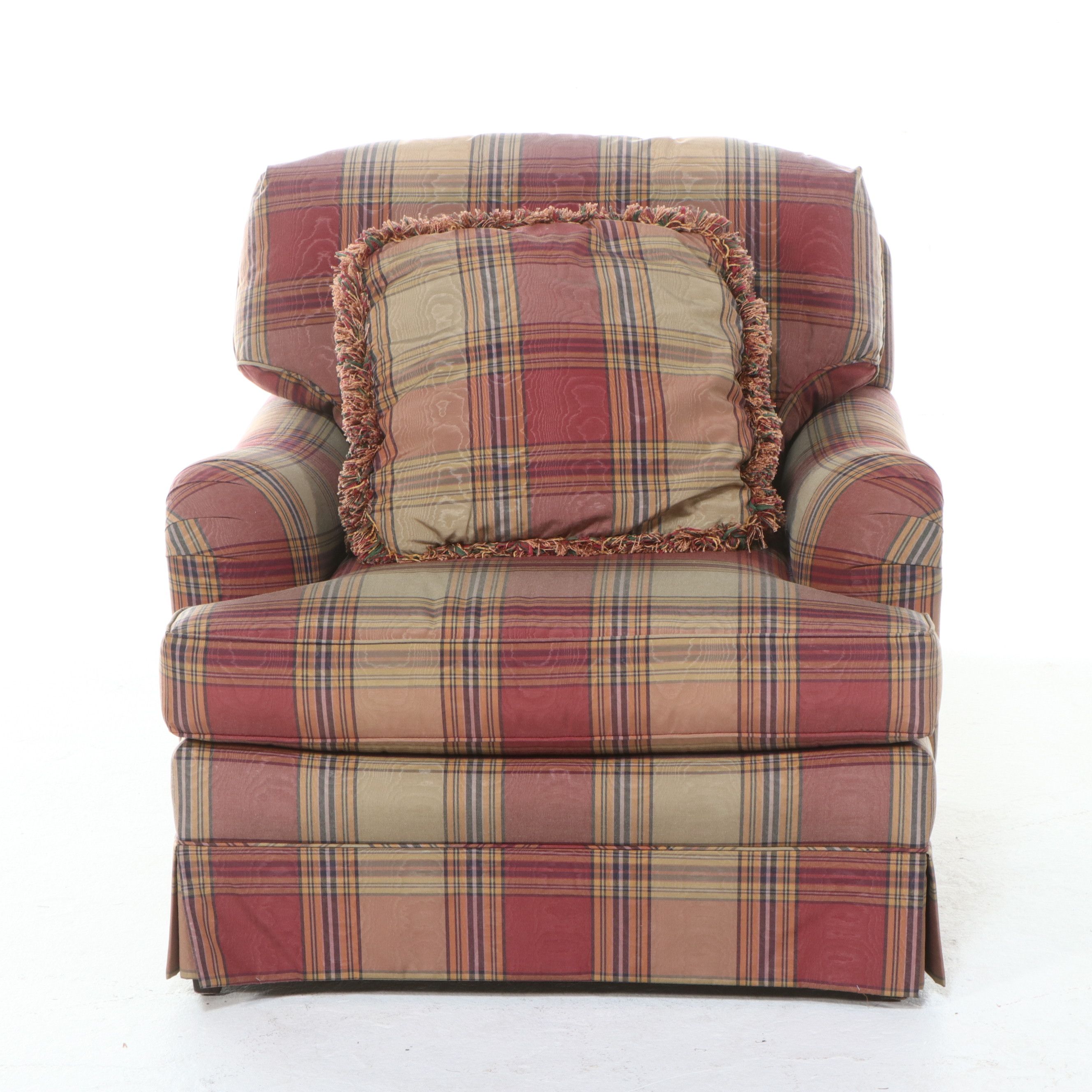 Sherrill Furniture Plaid Upholstered Armchairs and Ottoman