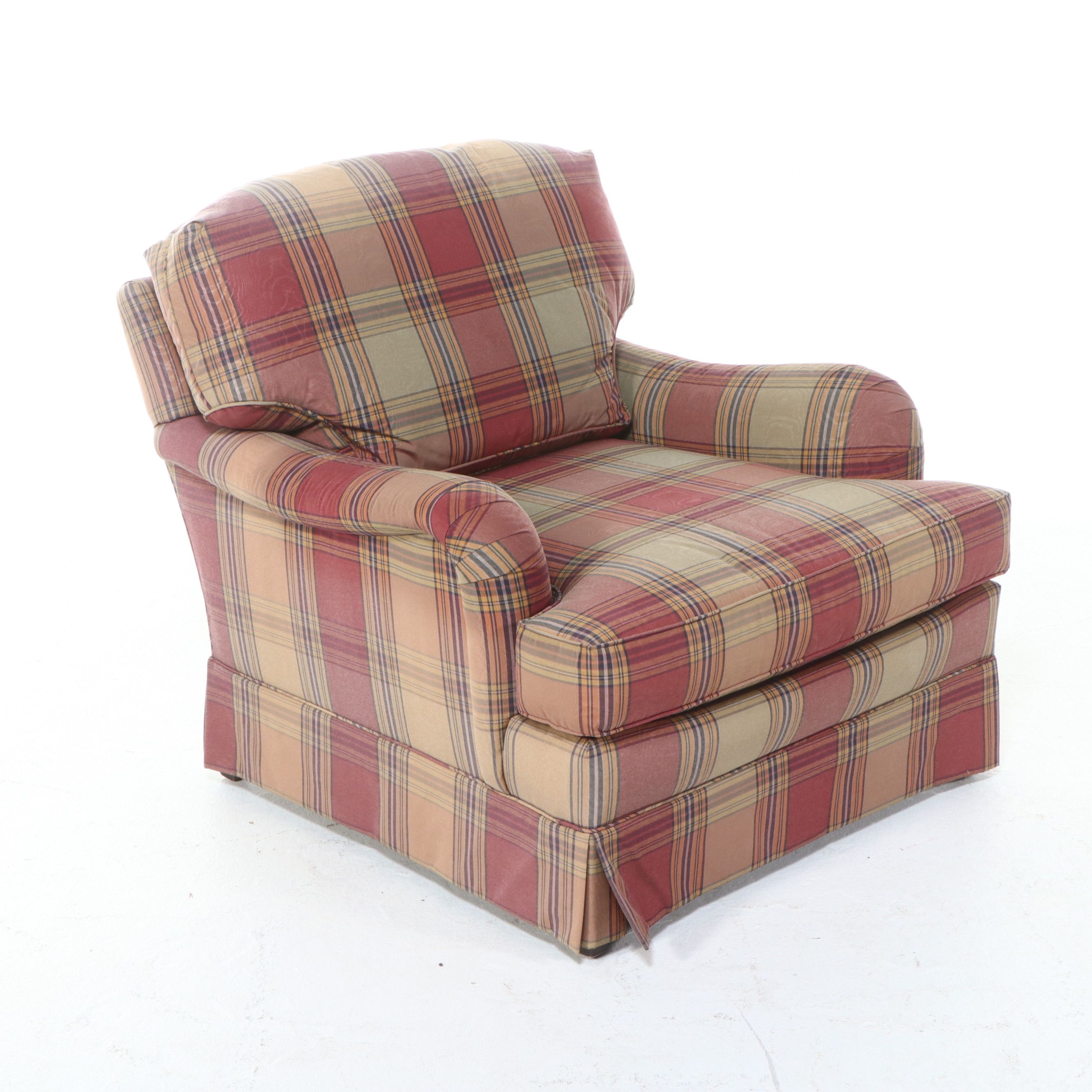 Sherrill Furniture Plaid Upholstered Armchairs and Ottoman