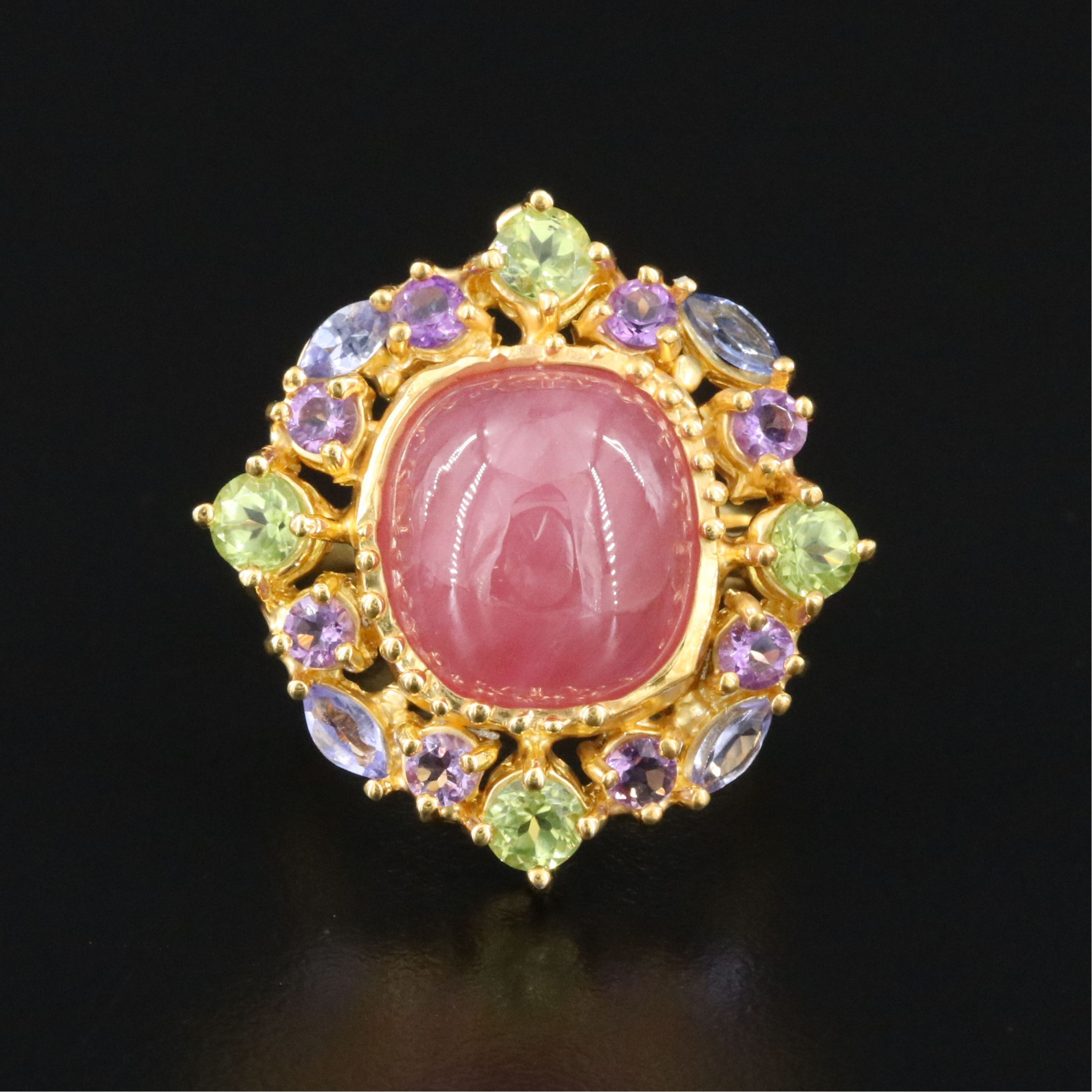 Sterling Filled Corundum, Peridot and Tanzanite Ring