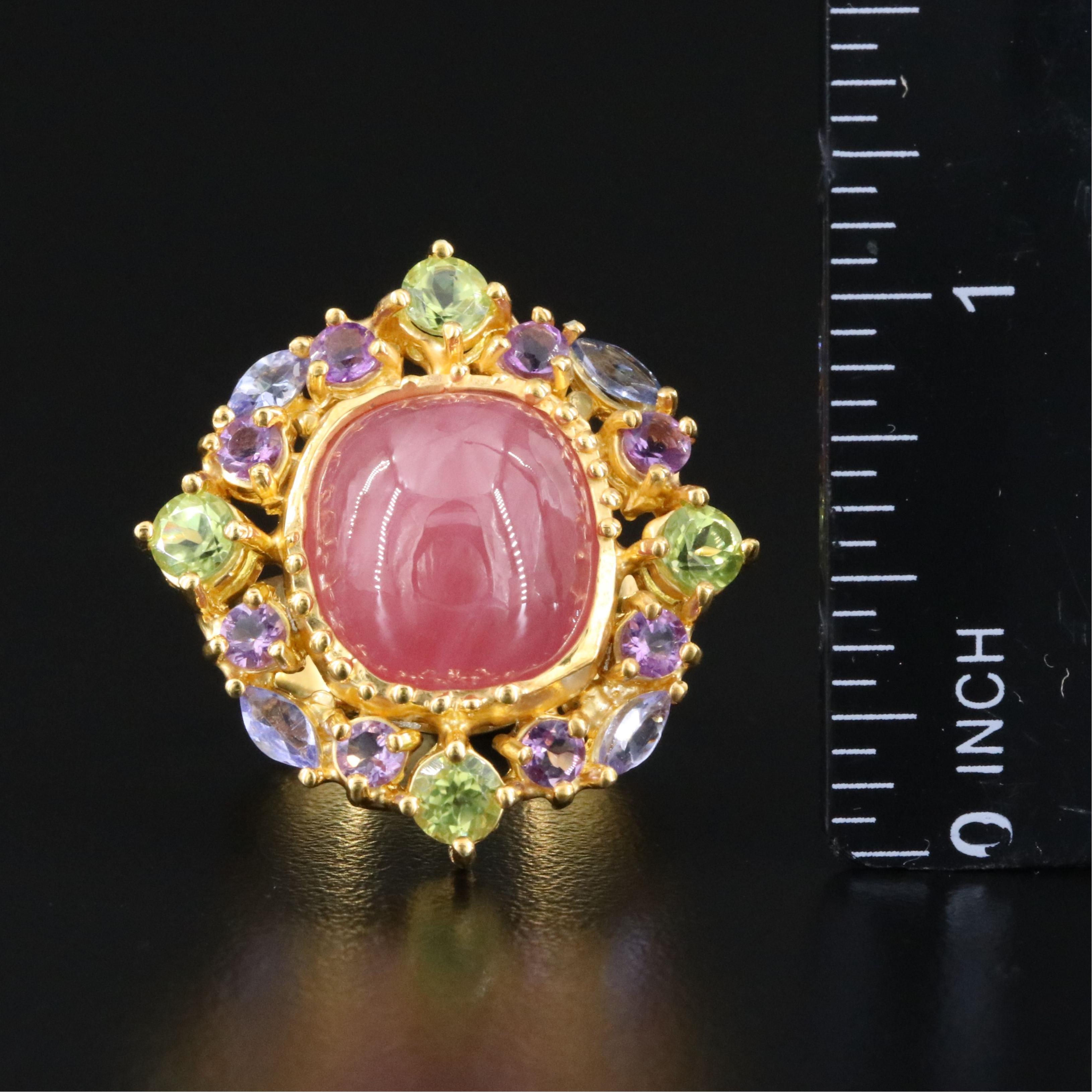 Sterling Filled Corundum, Peridot and Tanzanite Ring