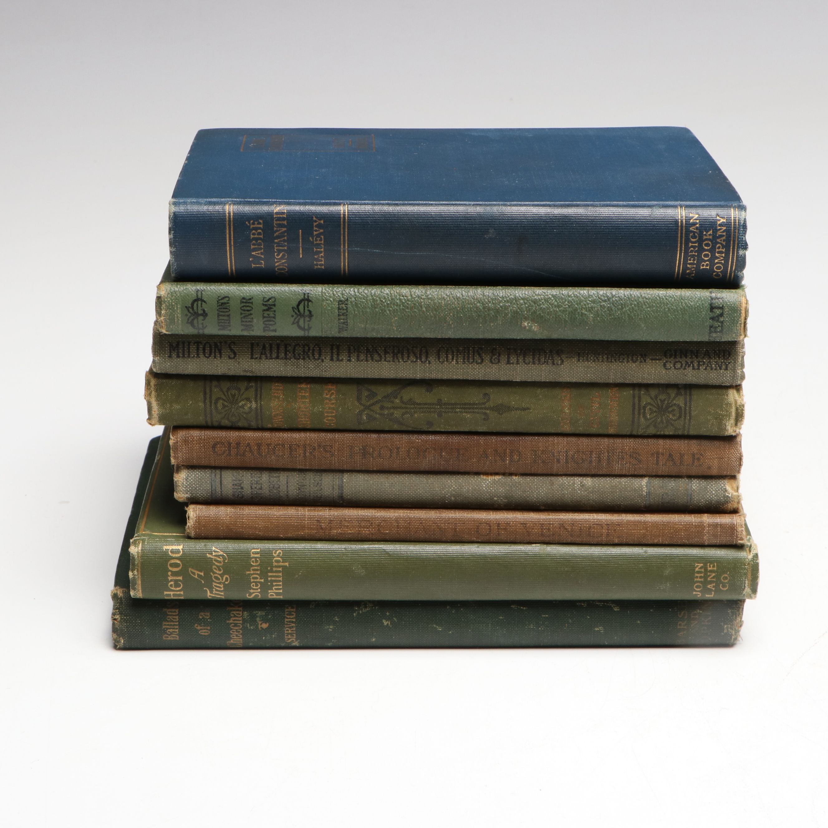 Judd Co Art Nouveau Brass Book Rack with Antique Books and Mineral Specimens