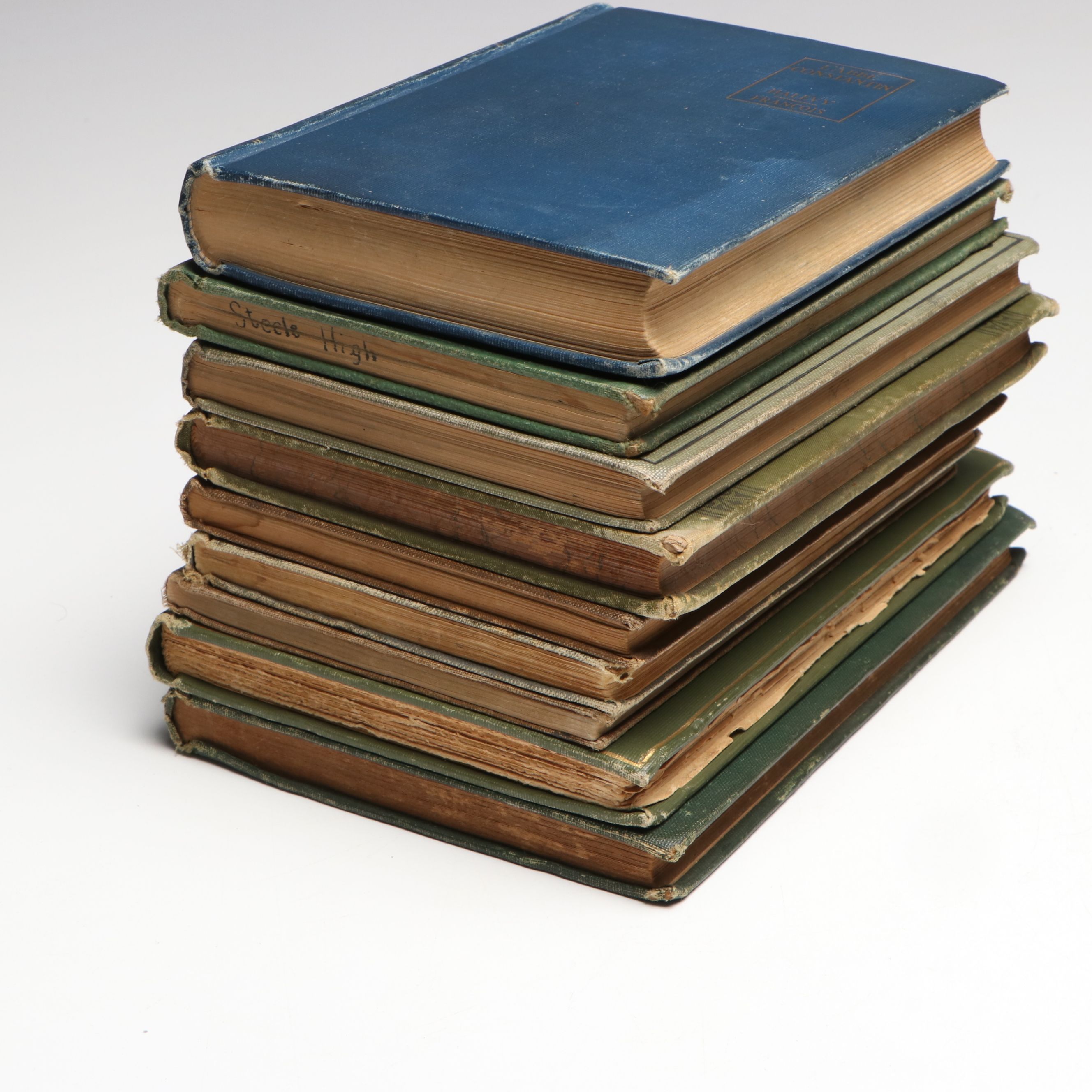 Judd Co Art Nouveau Brass Book Rack with Antique Books and Mineral Specimens