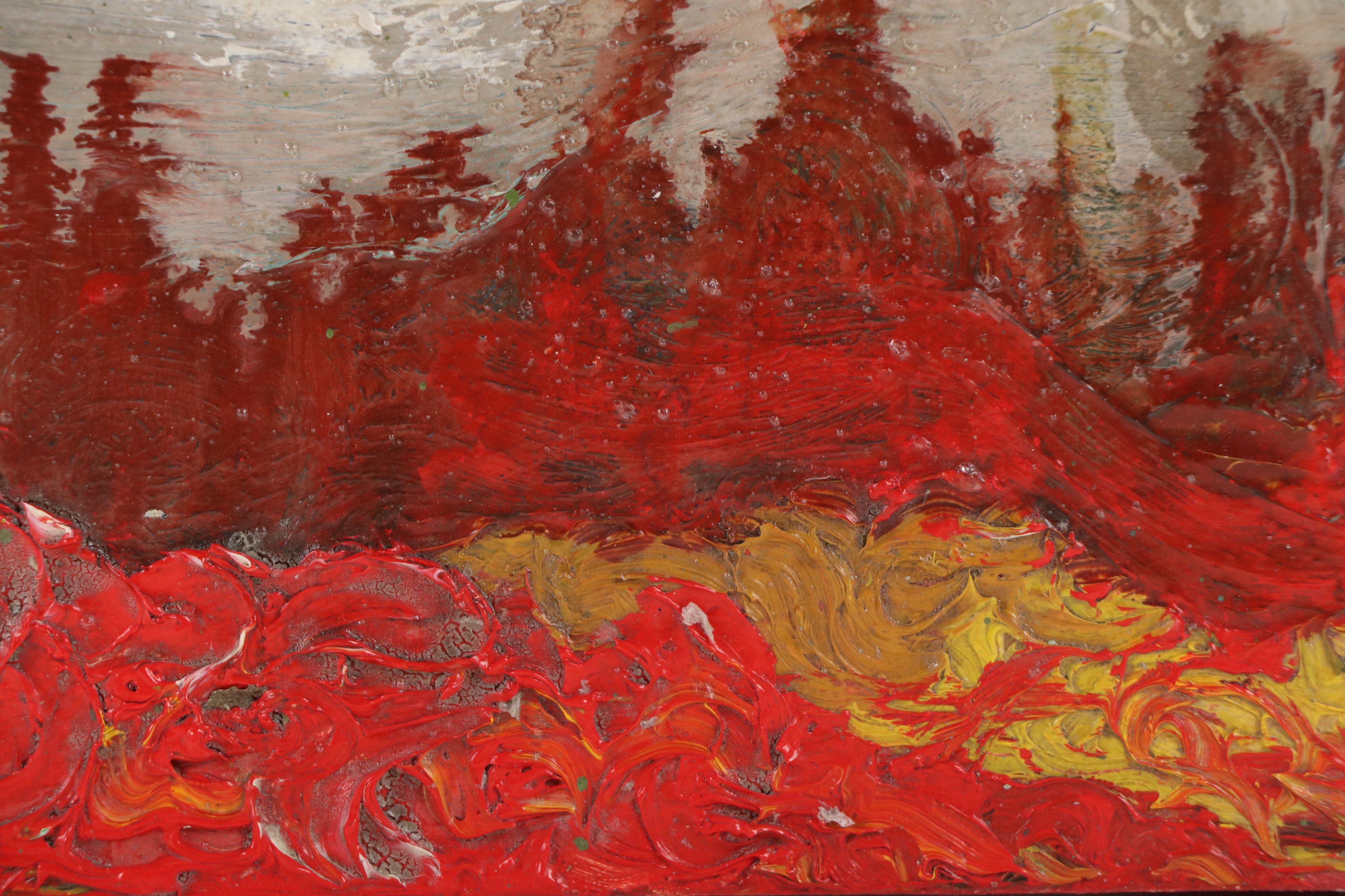 Red Abstract Expressionist Oil Painting, Late 20th Century