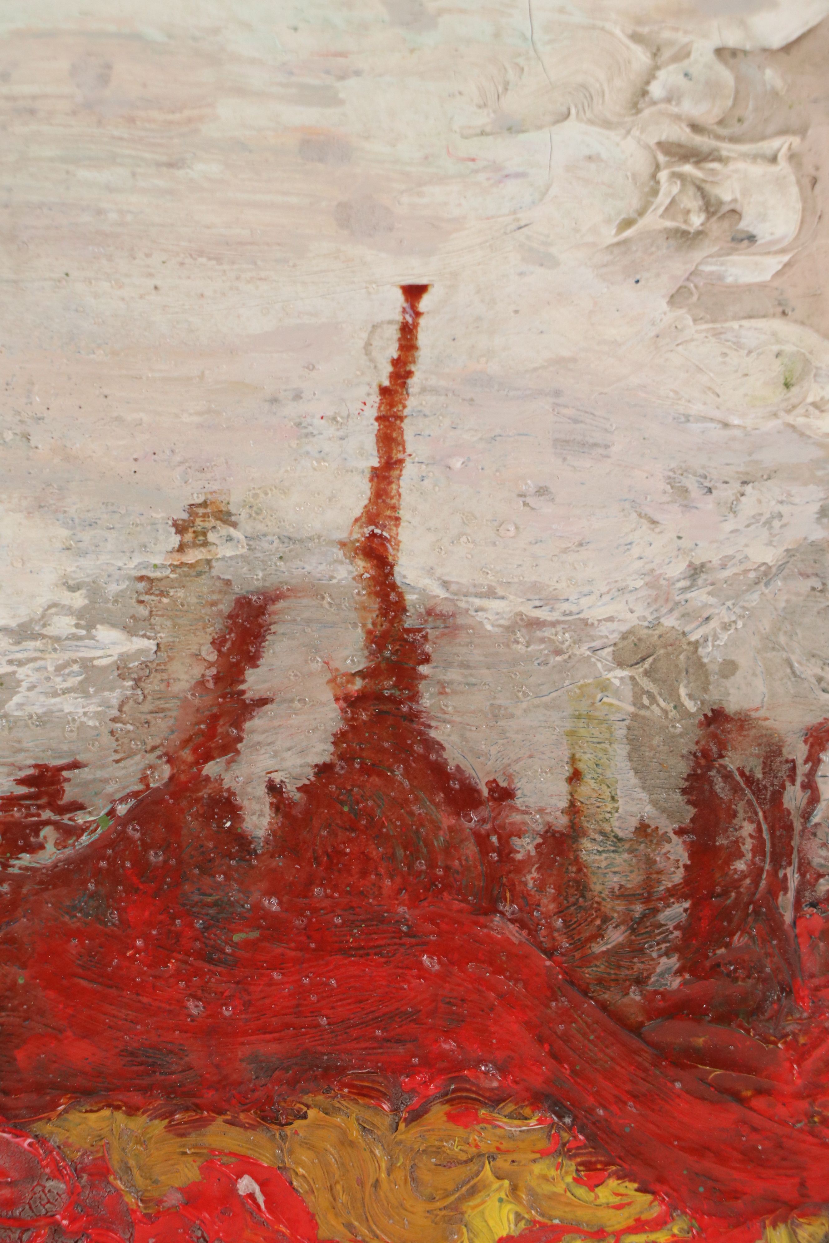 Red Abstract Expressionist Oil Painting, Late 20th Century