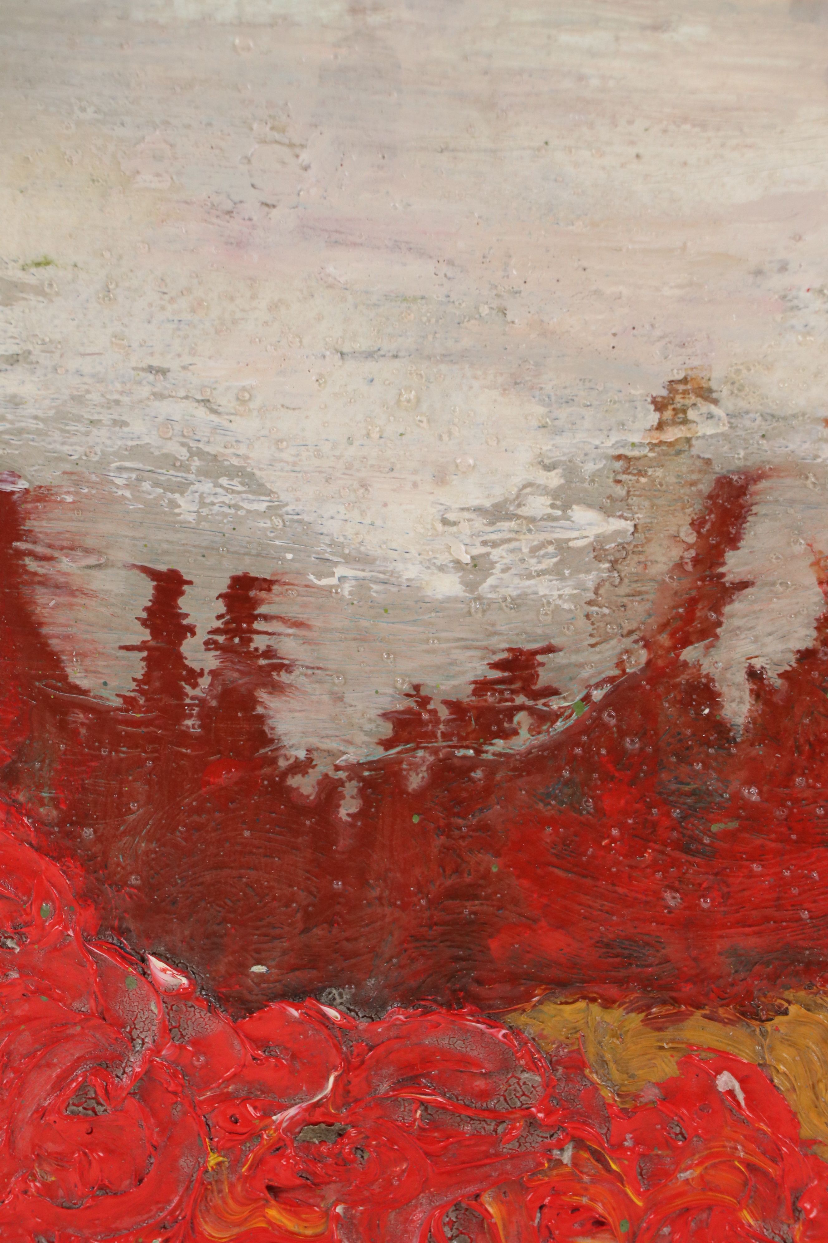 Red Abstract Expressionist Oil Painting, Late 20th Century