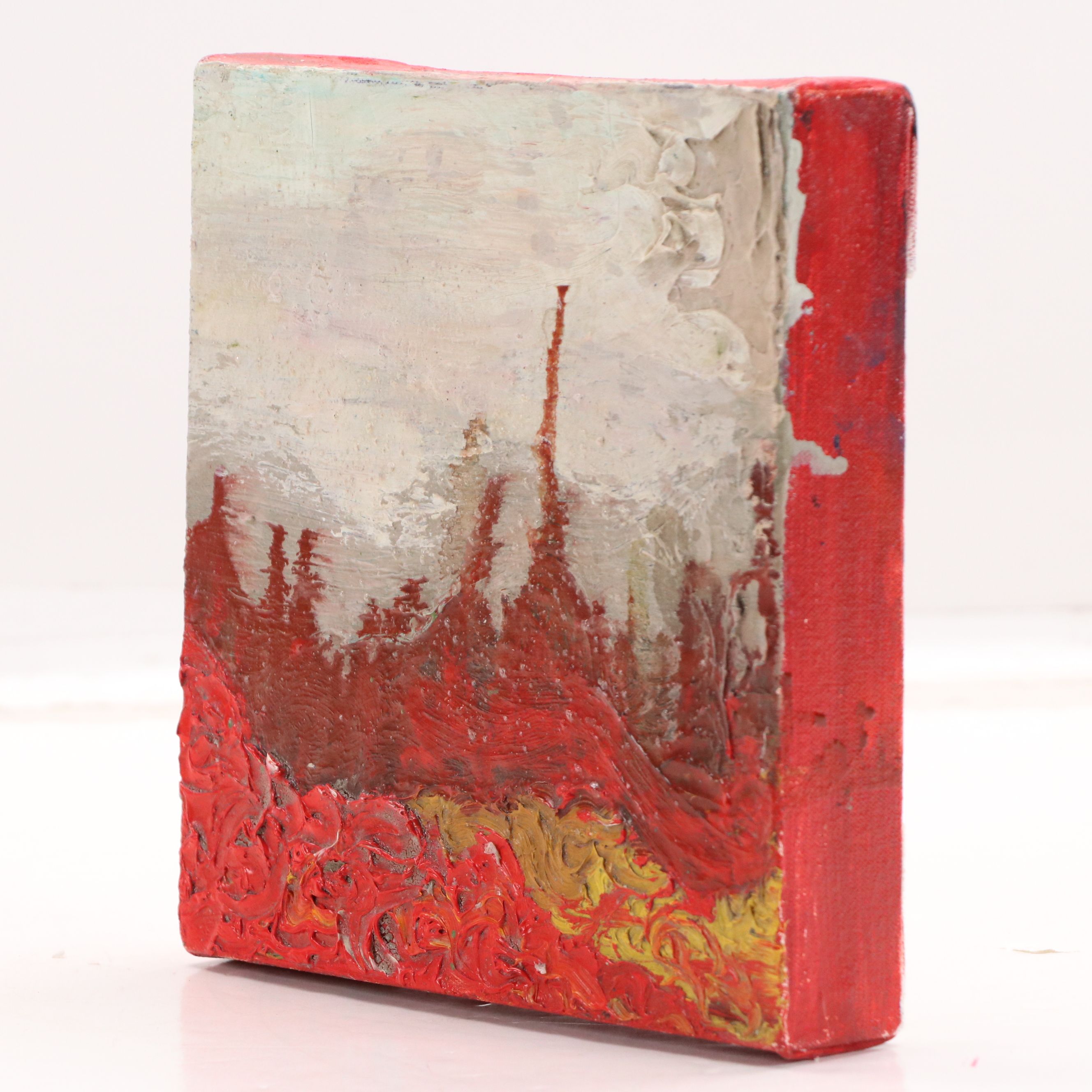 Red Abstract Expressionist Oil Painting, Late 20th Century