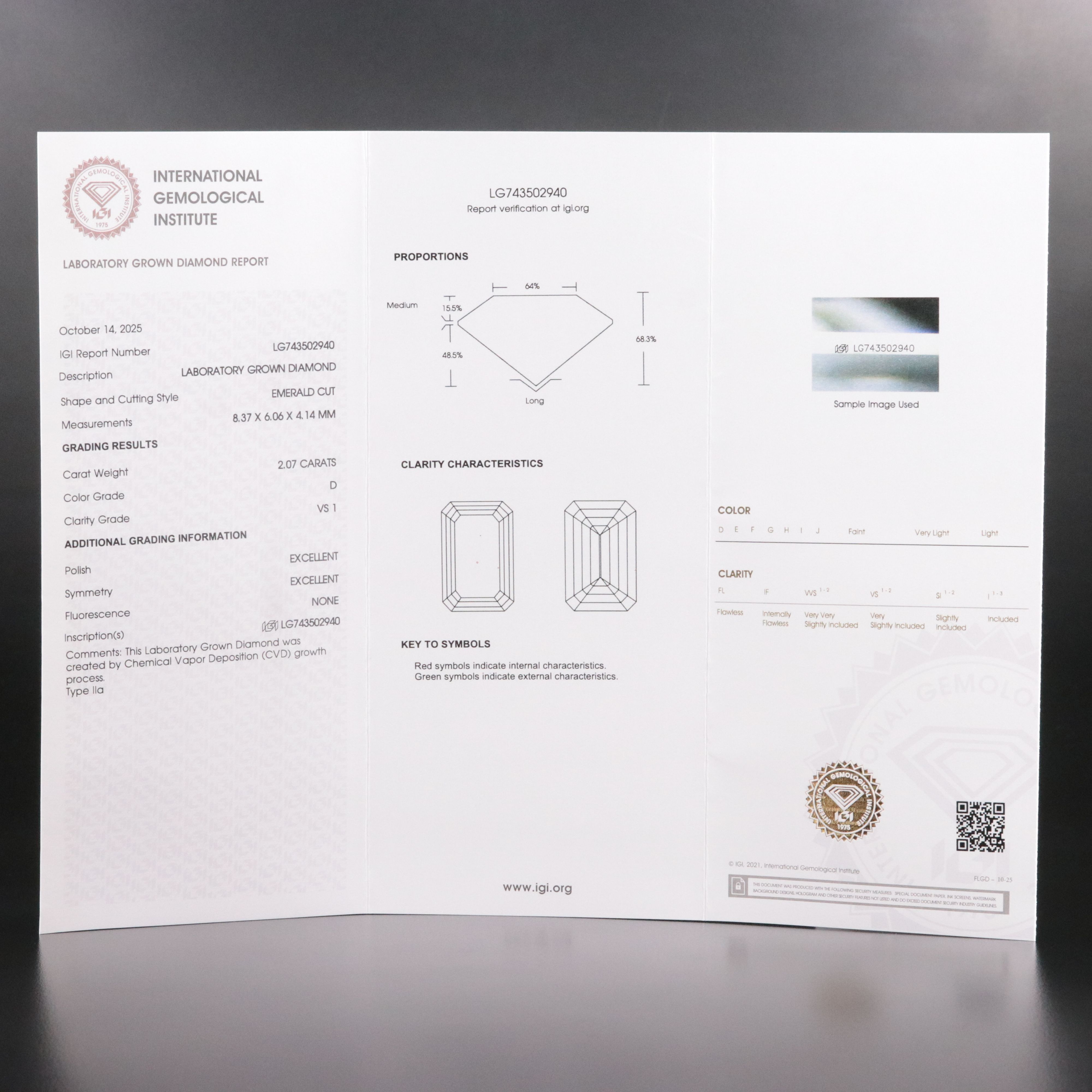 Loose 2.07 CT Lab Grown Diamond with IGI Report