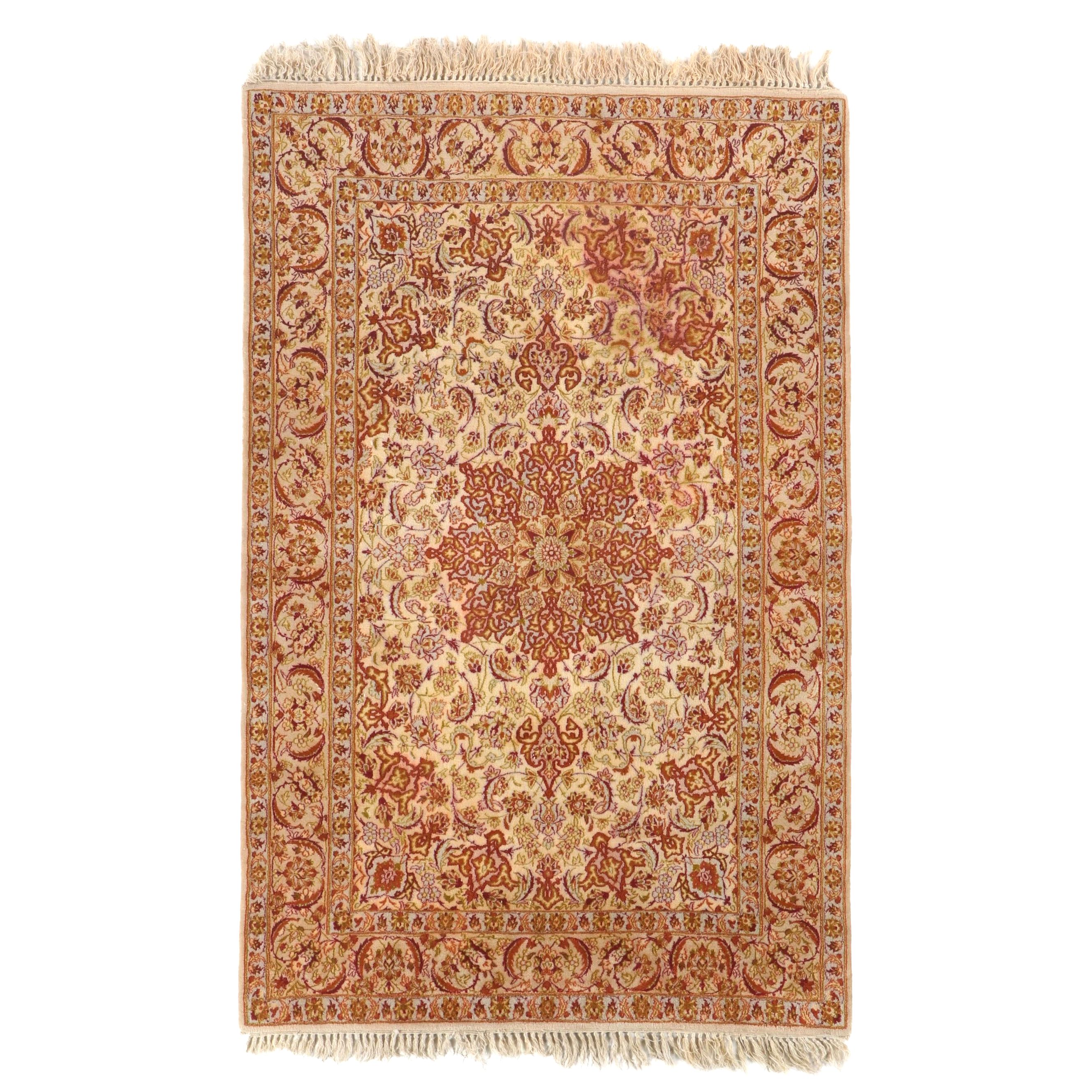 3'6 x 5'10 Hand-Knotted Indo-Persian Kerman Style Area Rug with Silk Highlights
