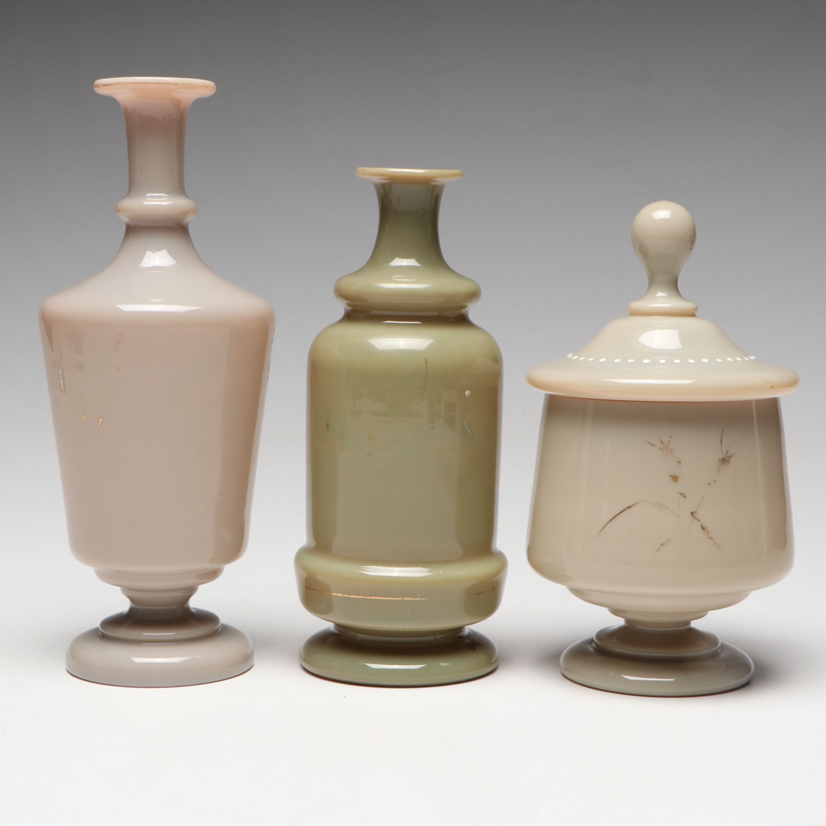 Victorian Hand-Painted Opaline Footed Jar and Vases