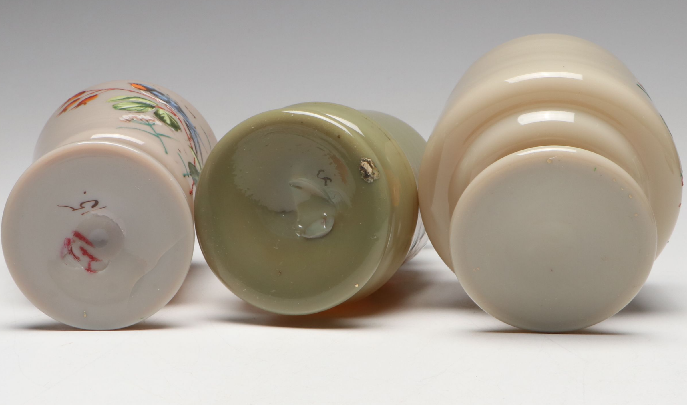 Victorian Hand-Painted Opaline Footed Jar and Vases