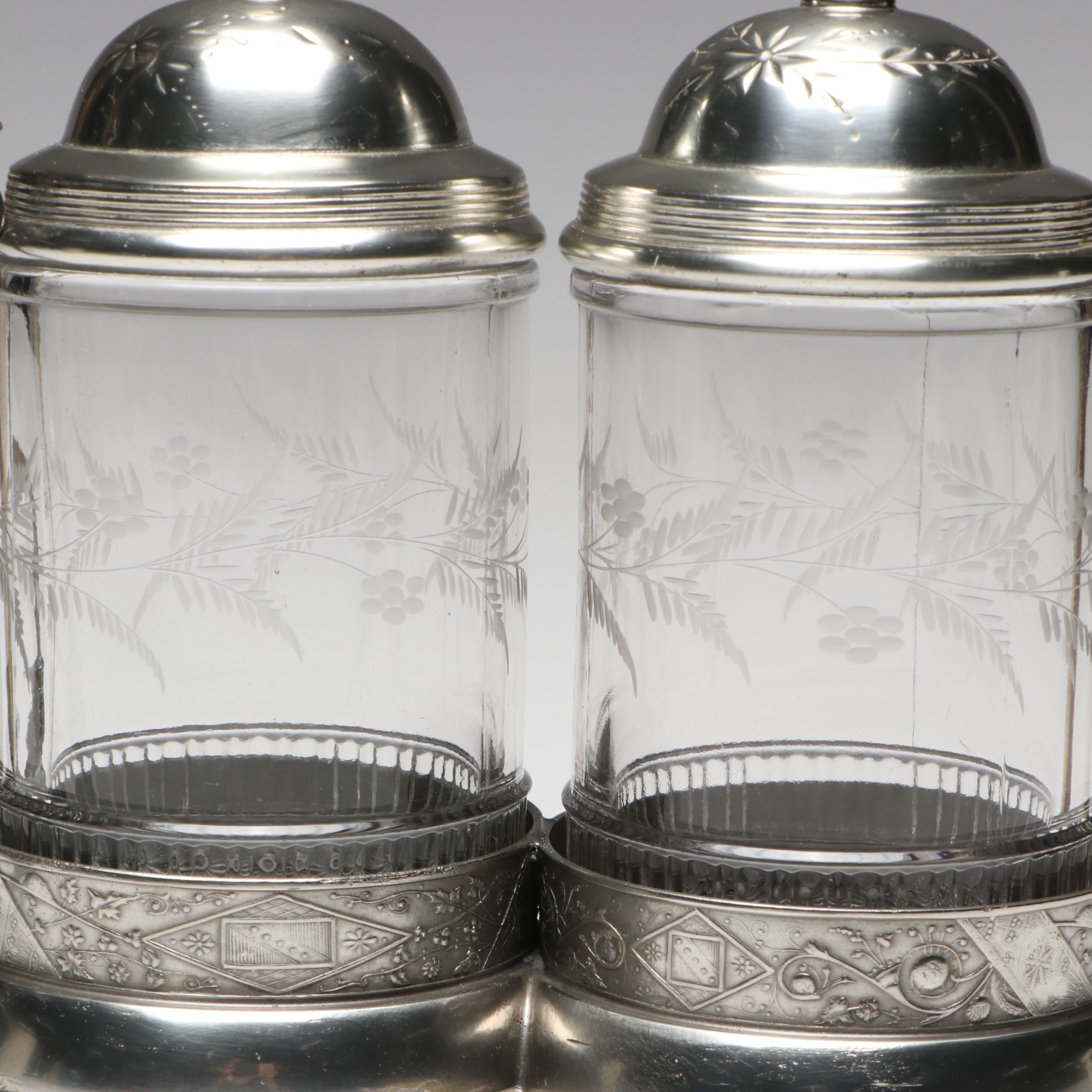 Vintage Victorian Style Etched Glass Double Pickle Castor