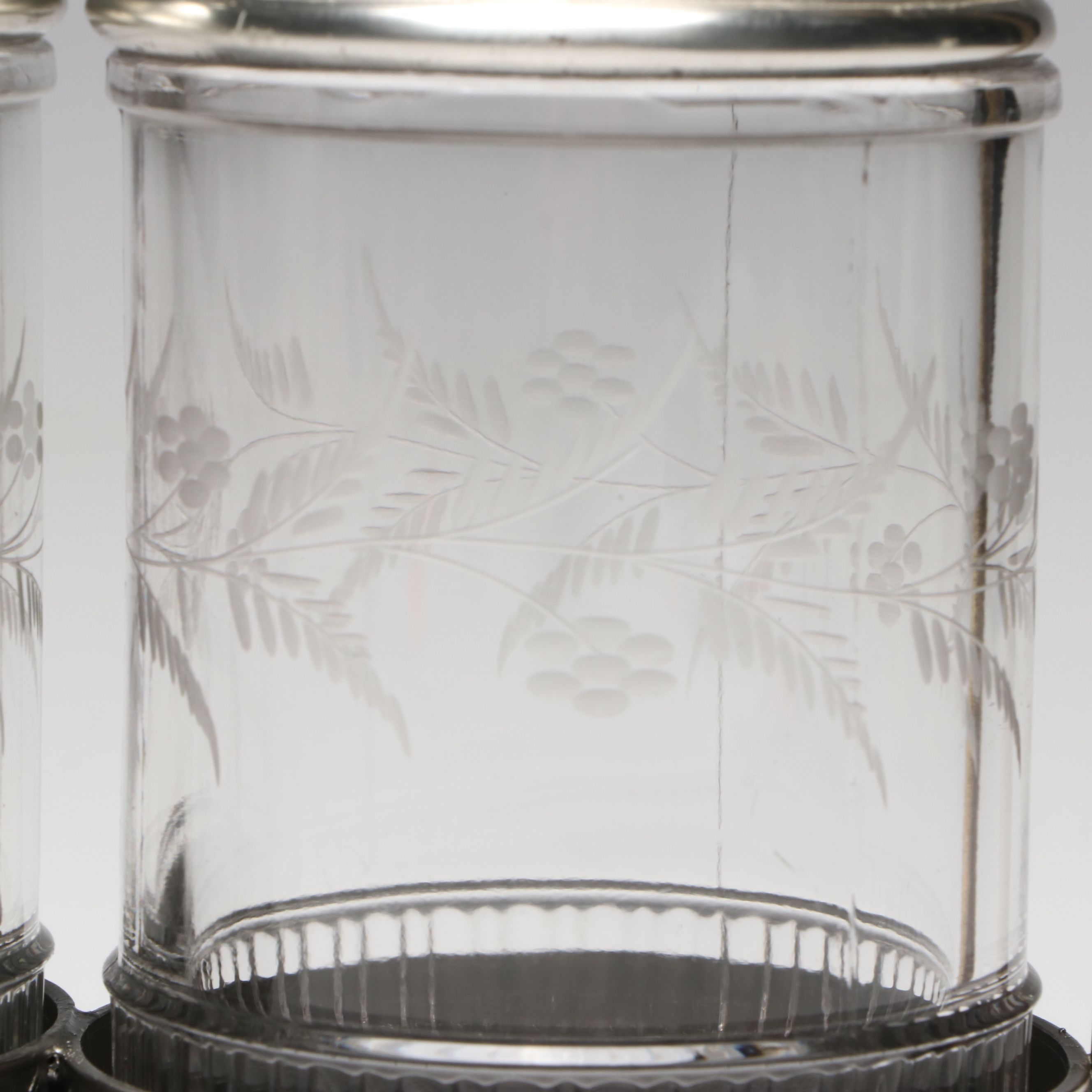 Vintage Victorian Style Etched Glass Double Pickle Castor