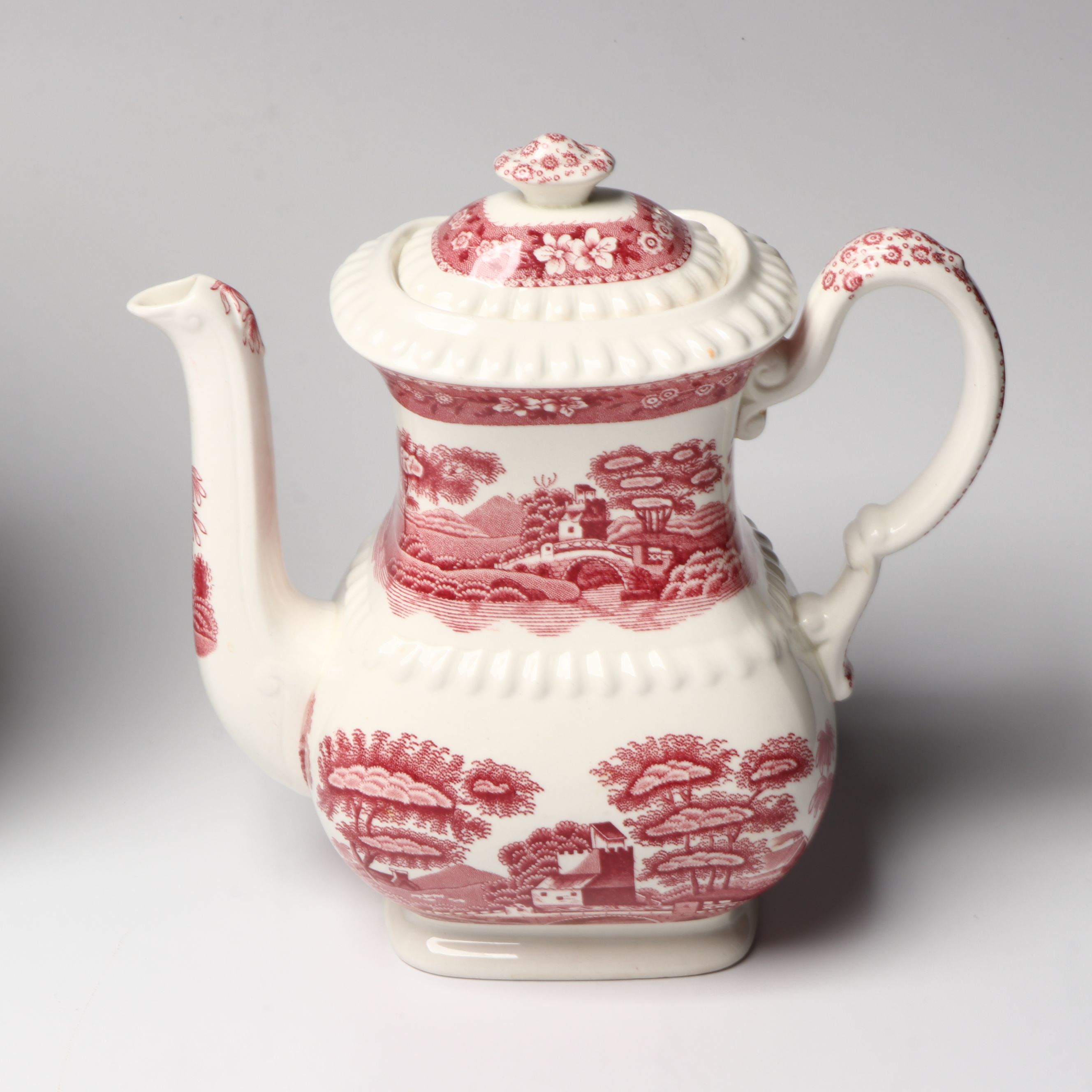 Copeland Spode "Tower" Pink Transferware Plates, Coffee Pot and More Serveware