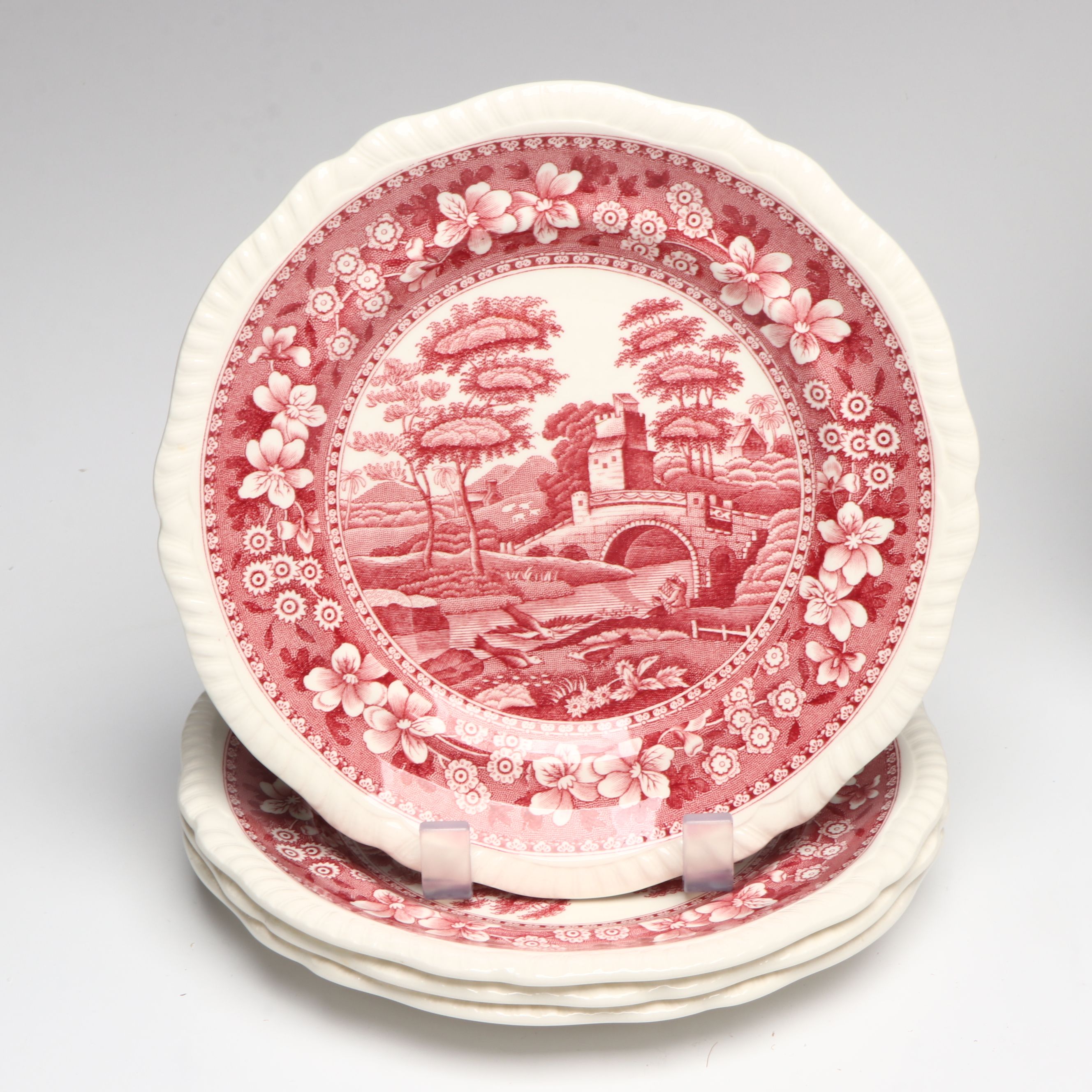 Copeland Spode "Tower" Pink Transferware Plates, Coffee Pot and More Serveware