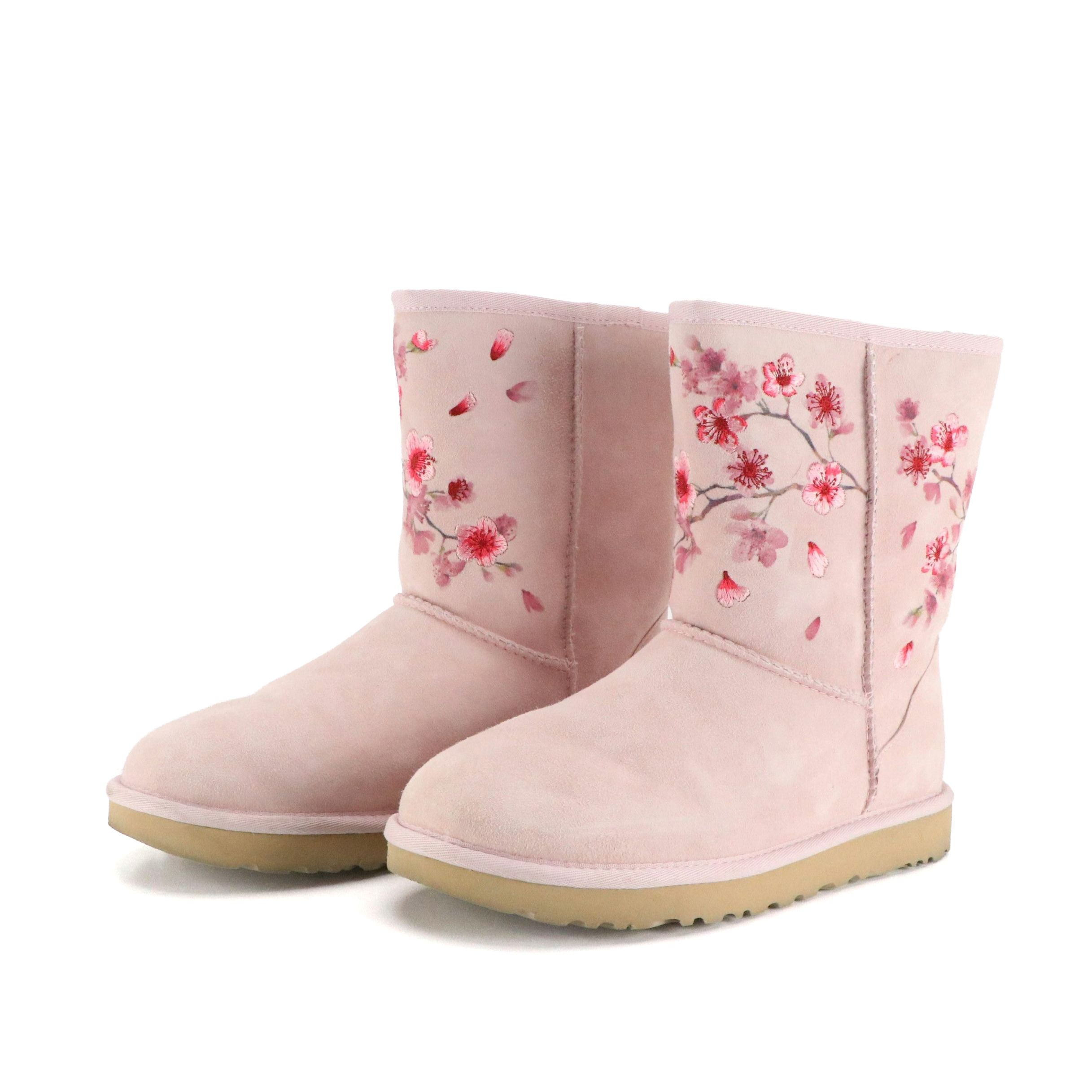 UGG Classic Short Cherry Blossom Boots in Pink Shearling Sheepskin, With Box