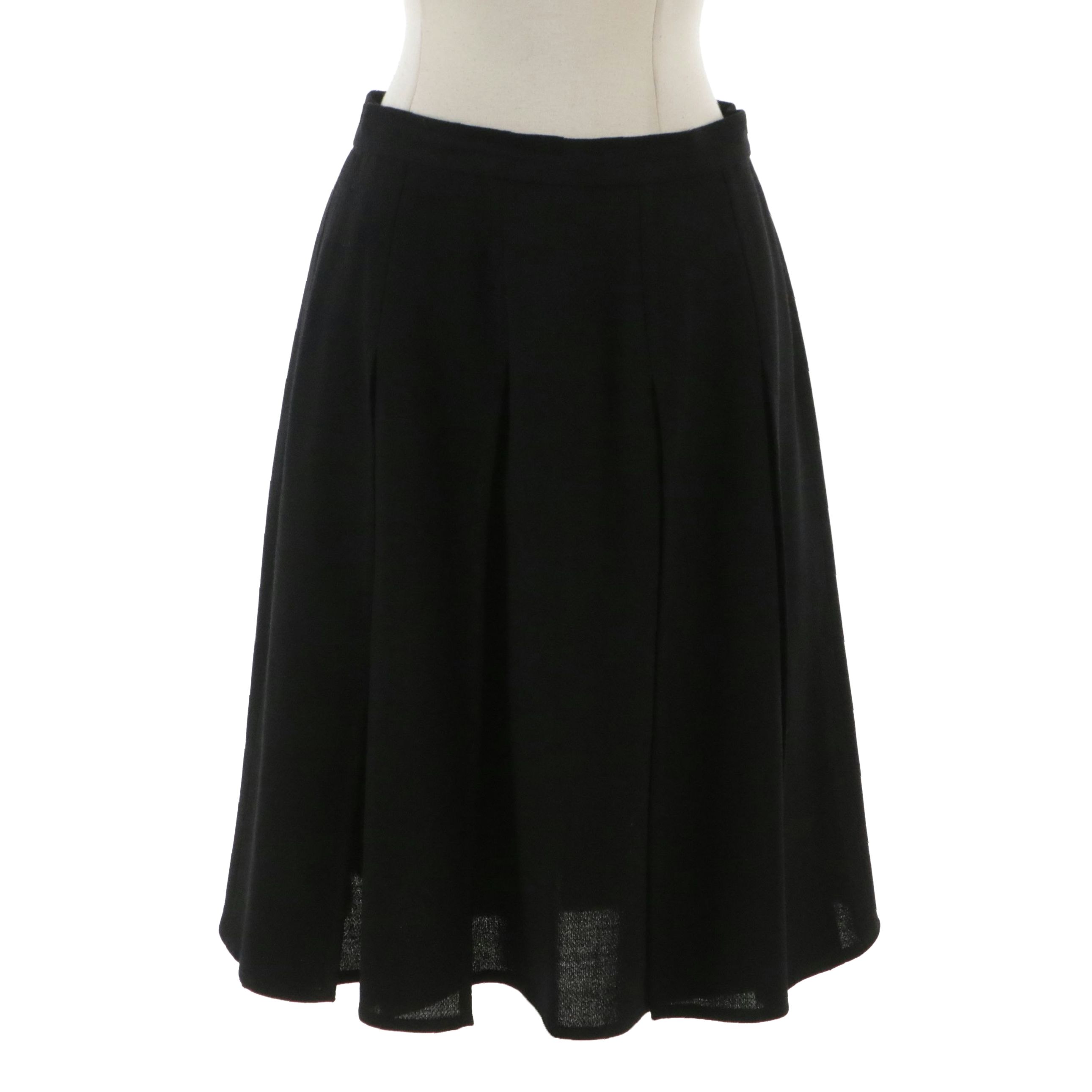 Chanel Boutique Split Pleat Skirt in Black Wool Crepe