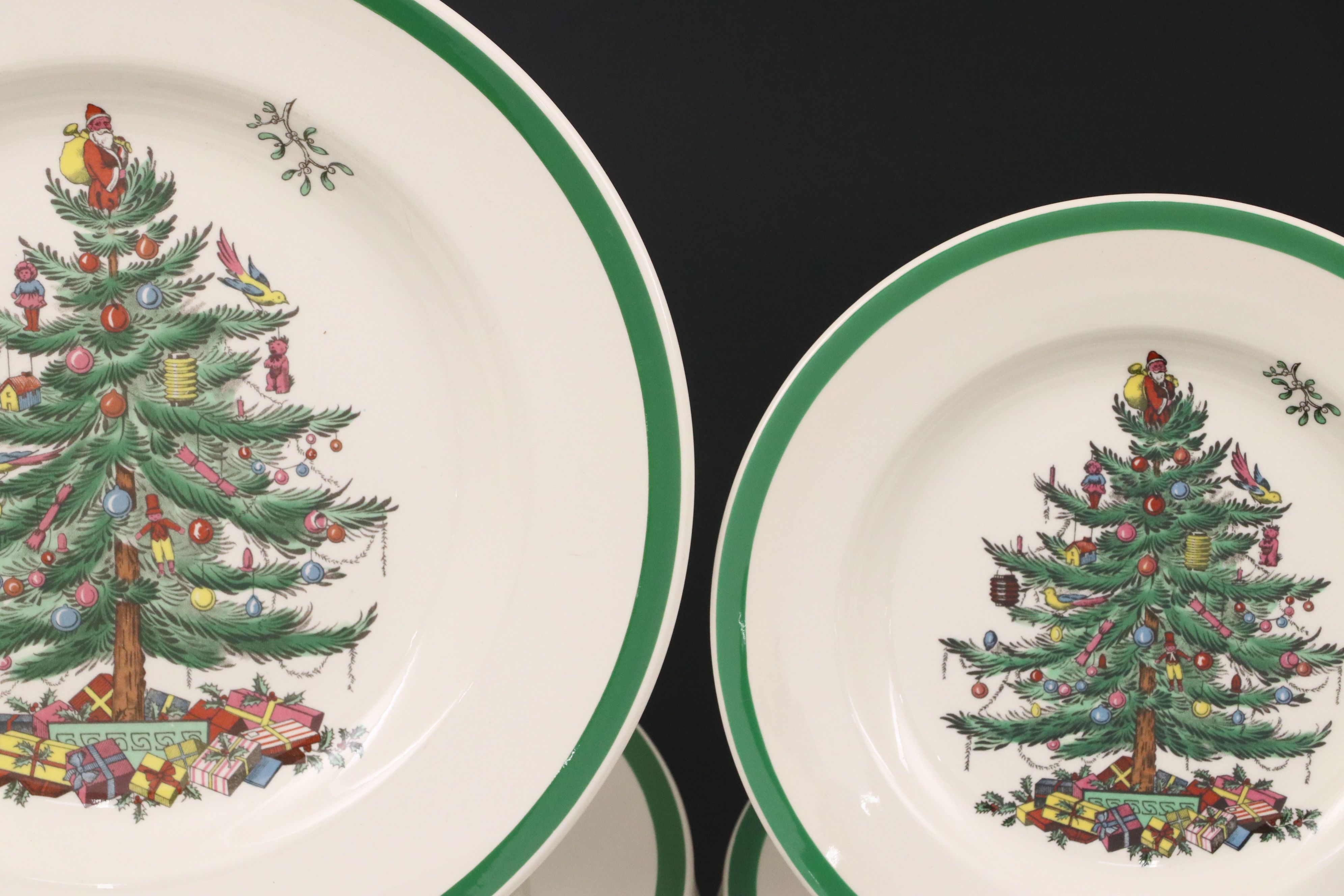 Spode "Christmas Tree" Ceramic Dinnerware with Wine Glasses and Cups