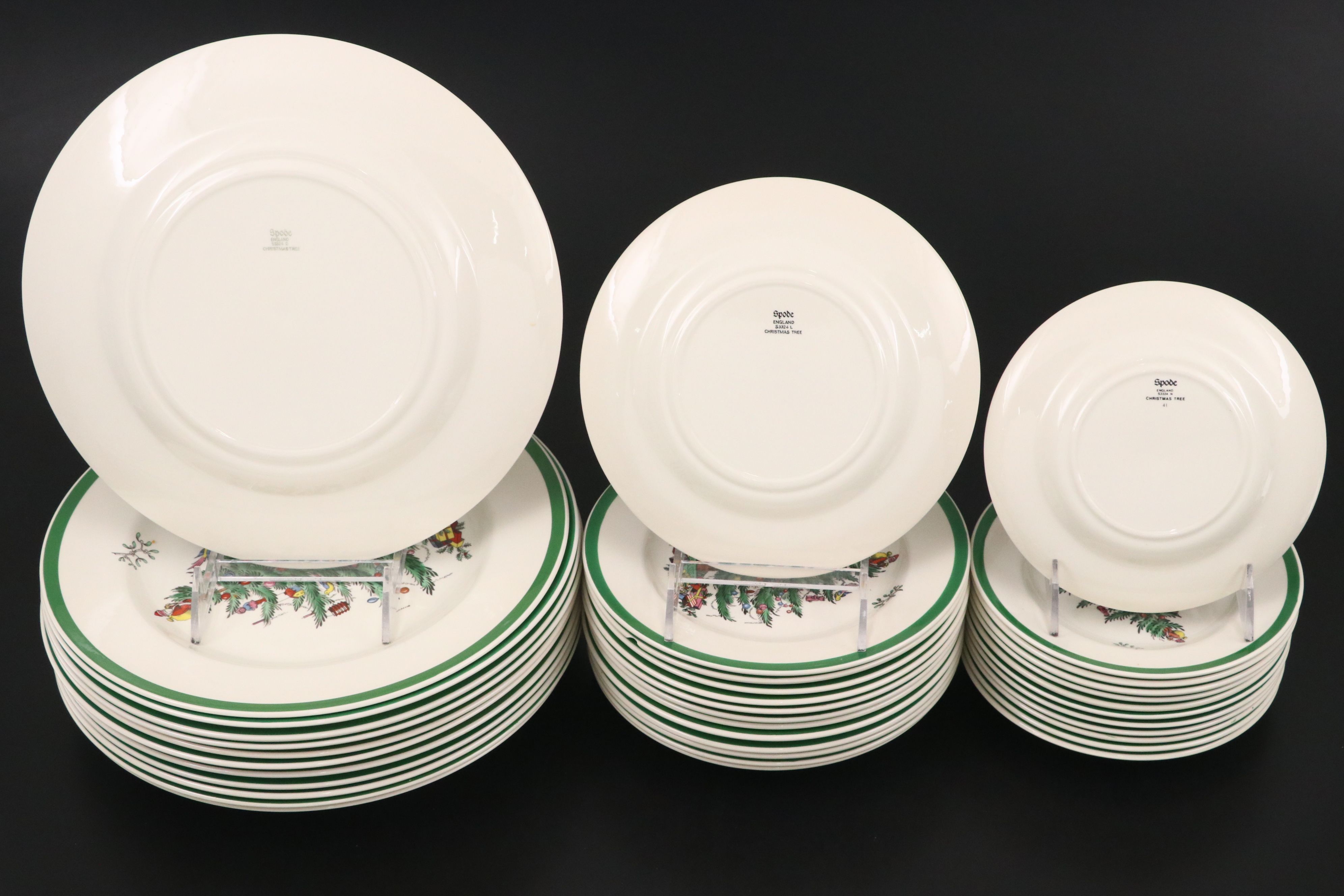 Spode "Christmas Tree" Ceramic Dinnerware with Wine Glasses and Cups