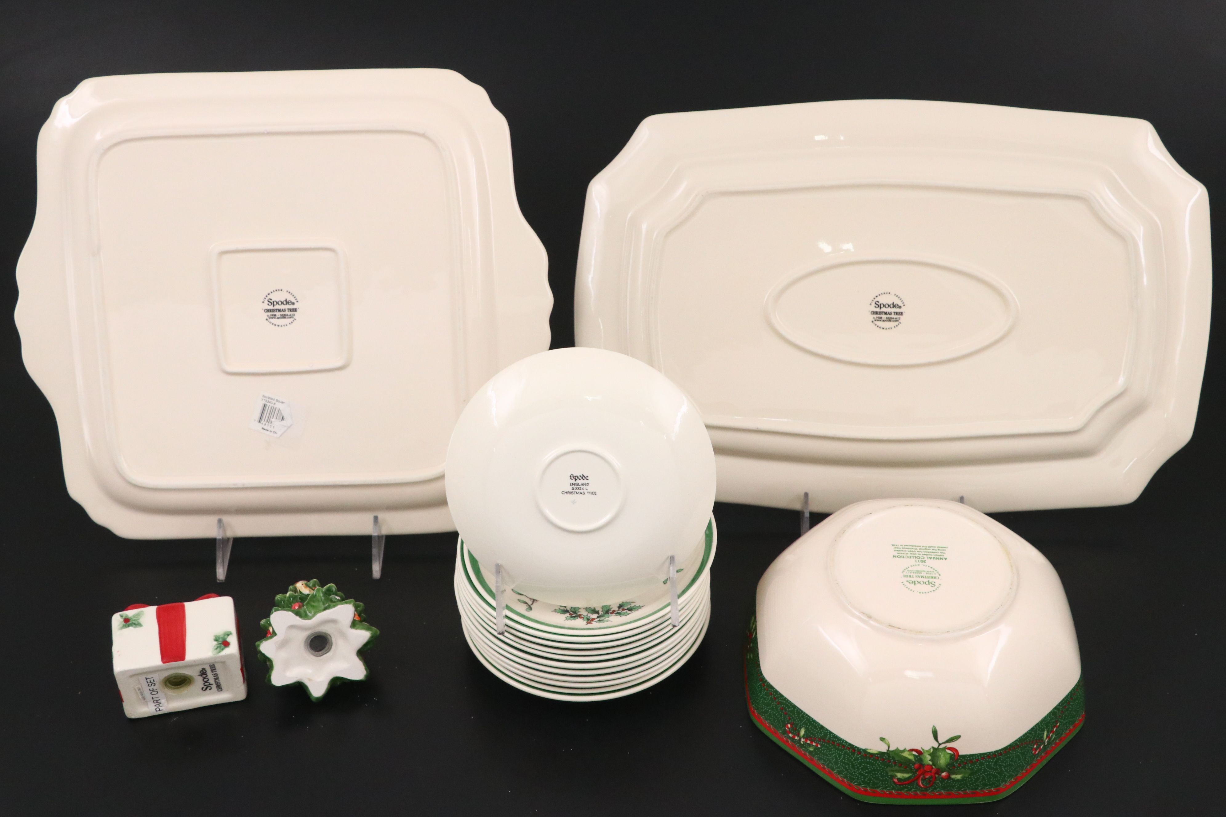 Spode "Christmas Tree" Ceramic Dinnerware with Wine Glasses and Cups