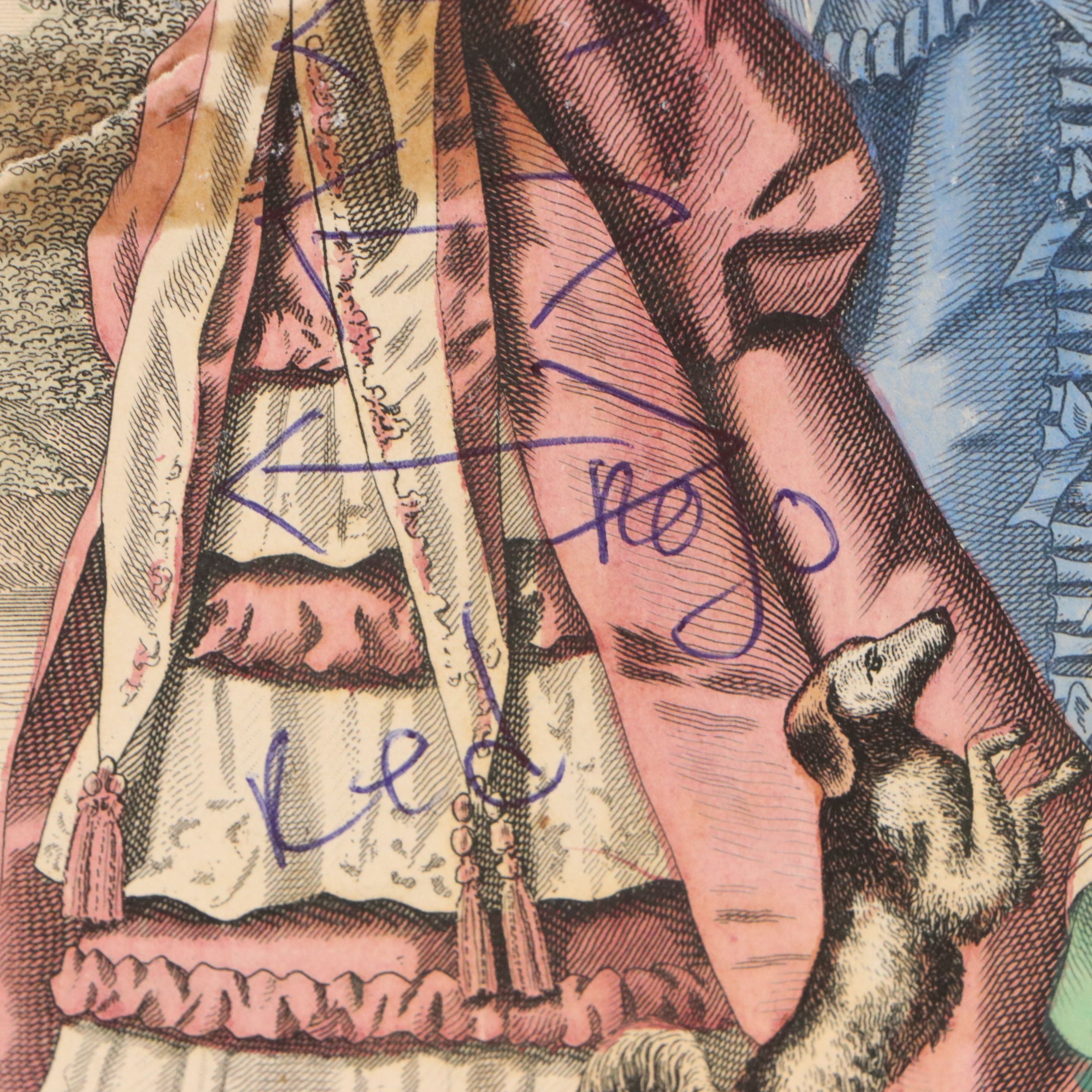 "Godey's Fashions" Hand-Colored Engraving Fragment, 19th Century