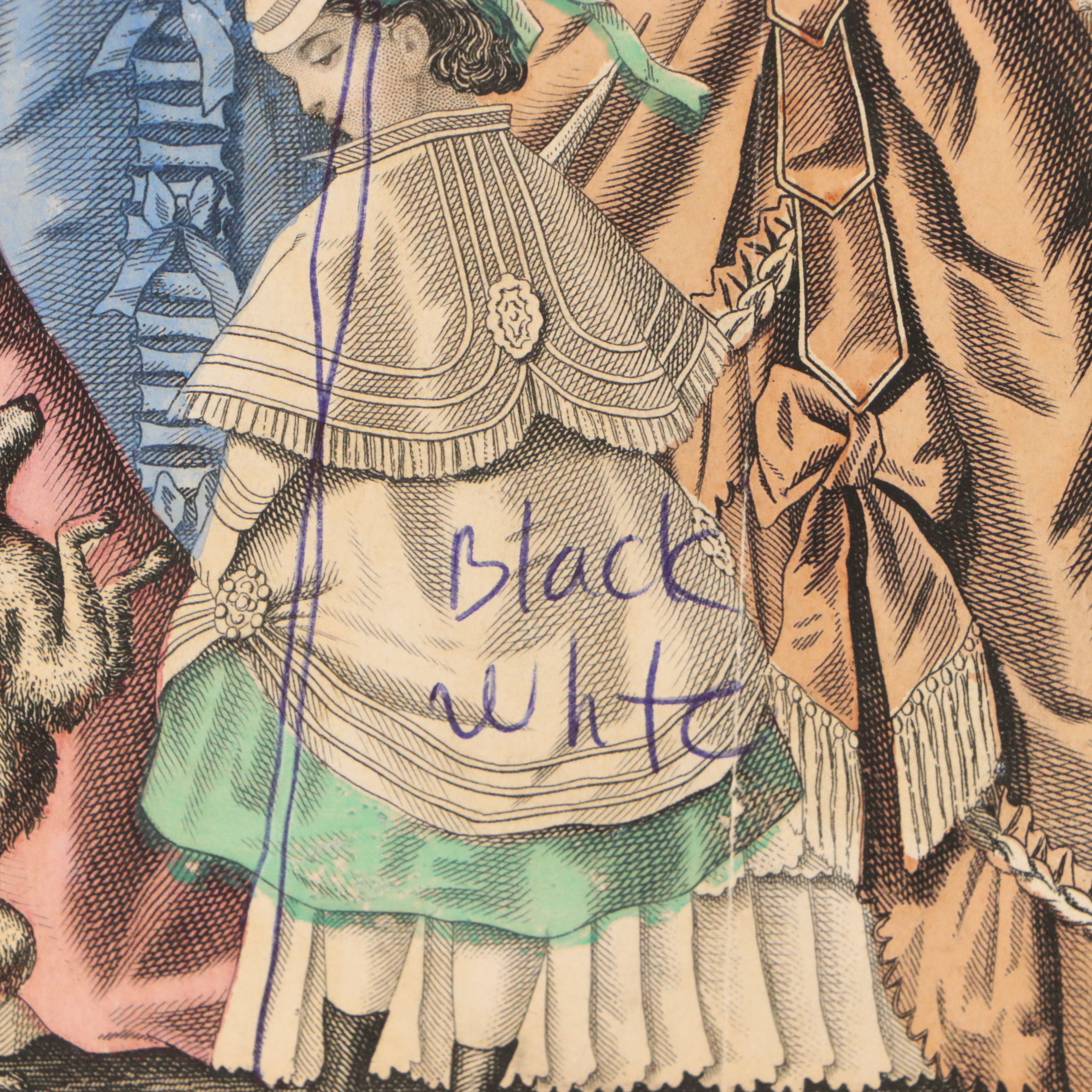 "Godey's Fashions" Hand-Colored Engraving Fragment, 19th Century