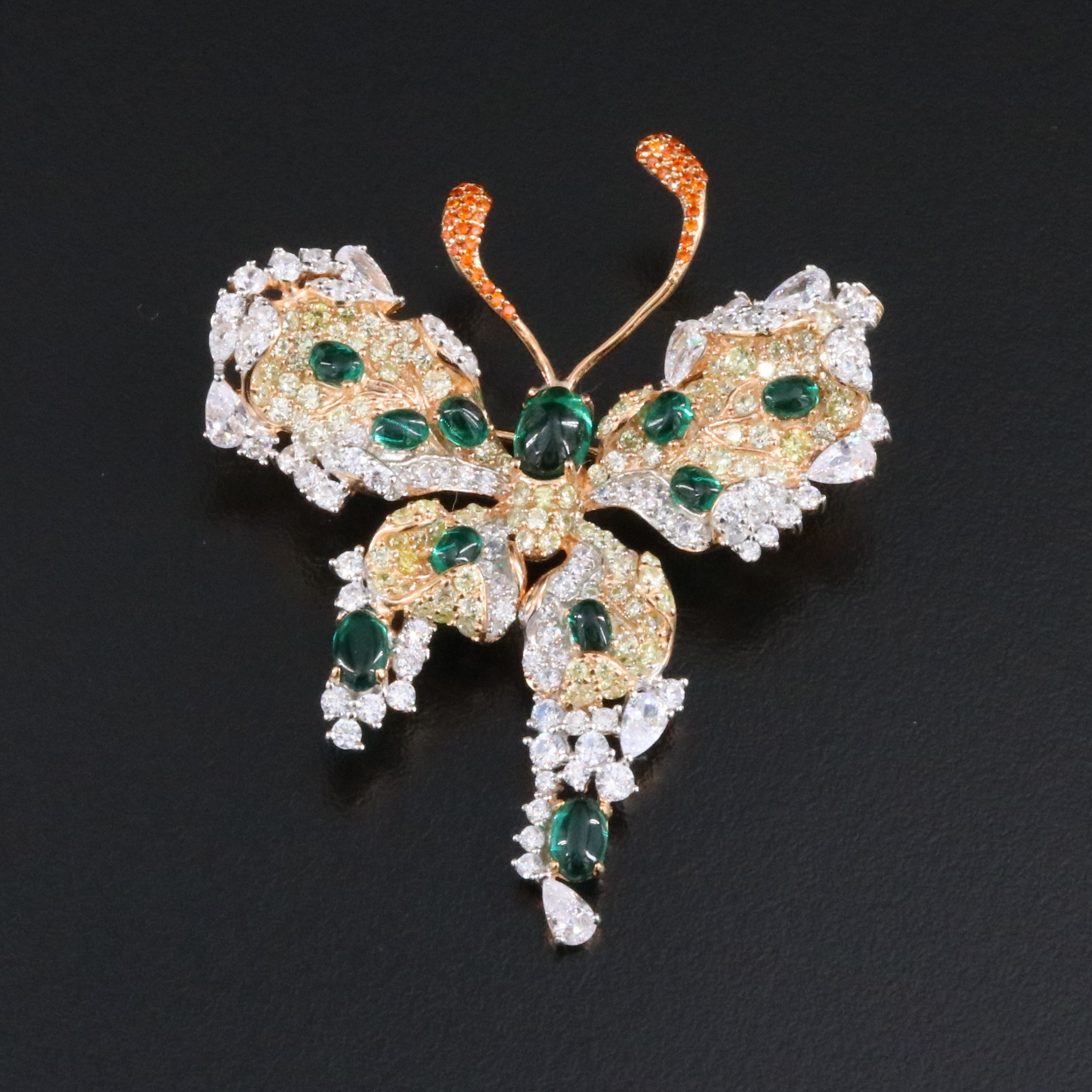 Sterling Faux Emerald and CZ Butterfly Brooch