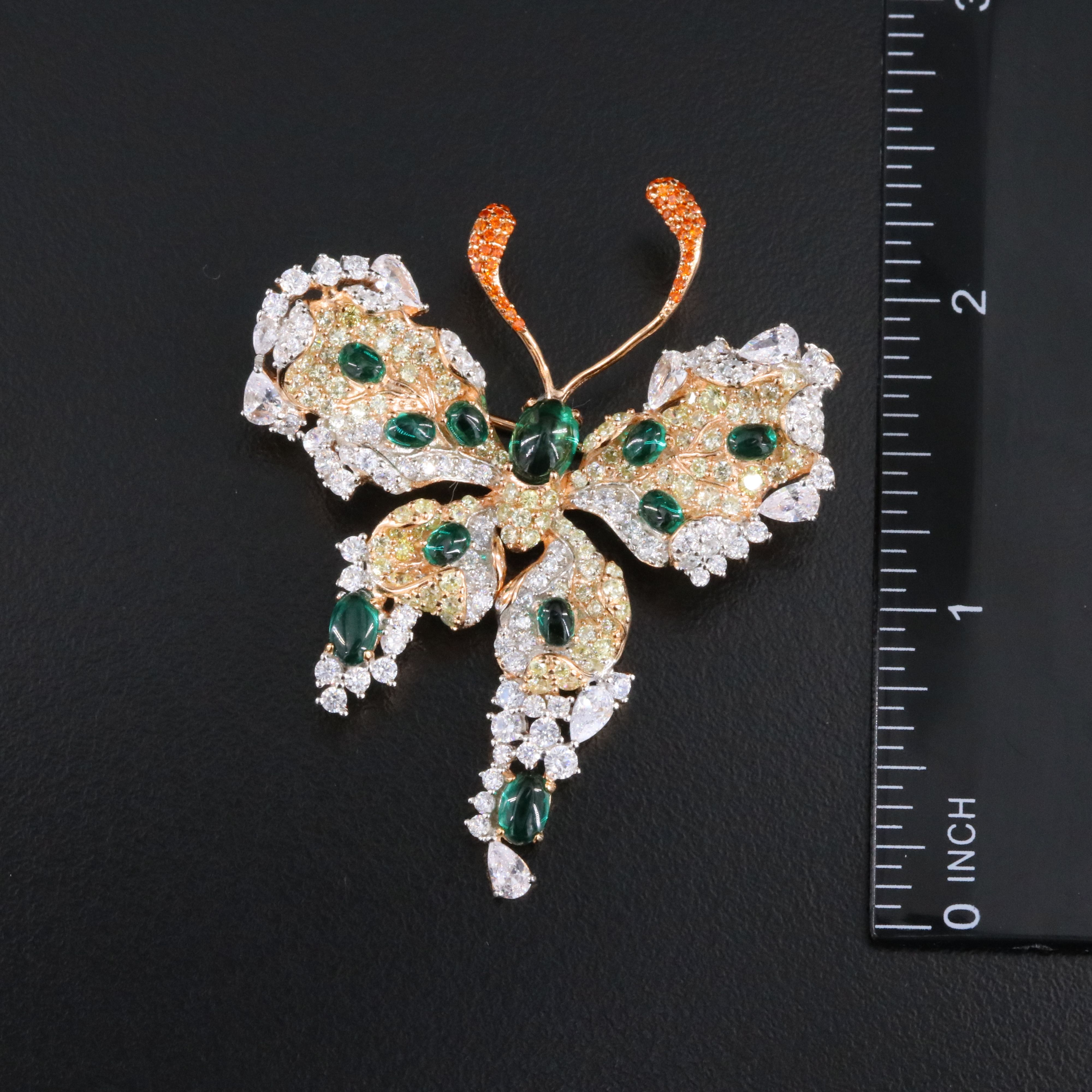 Sterling Faux Emerald and CZ Butterfly Brooch