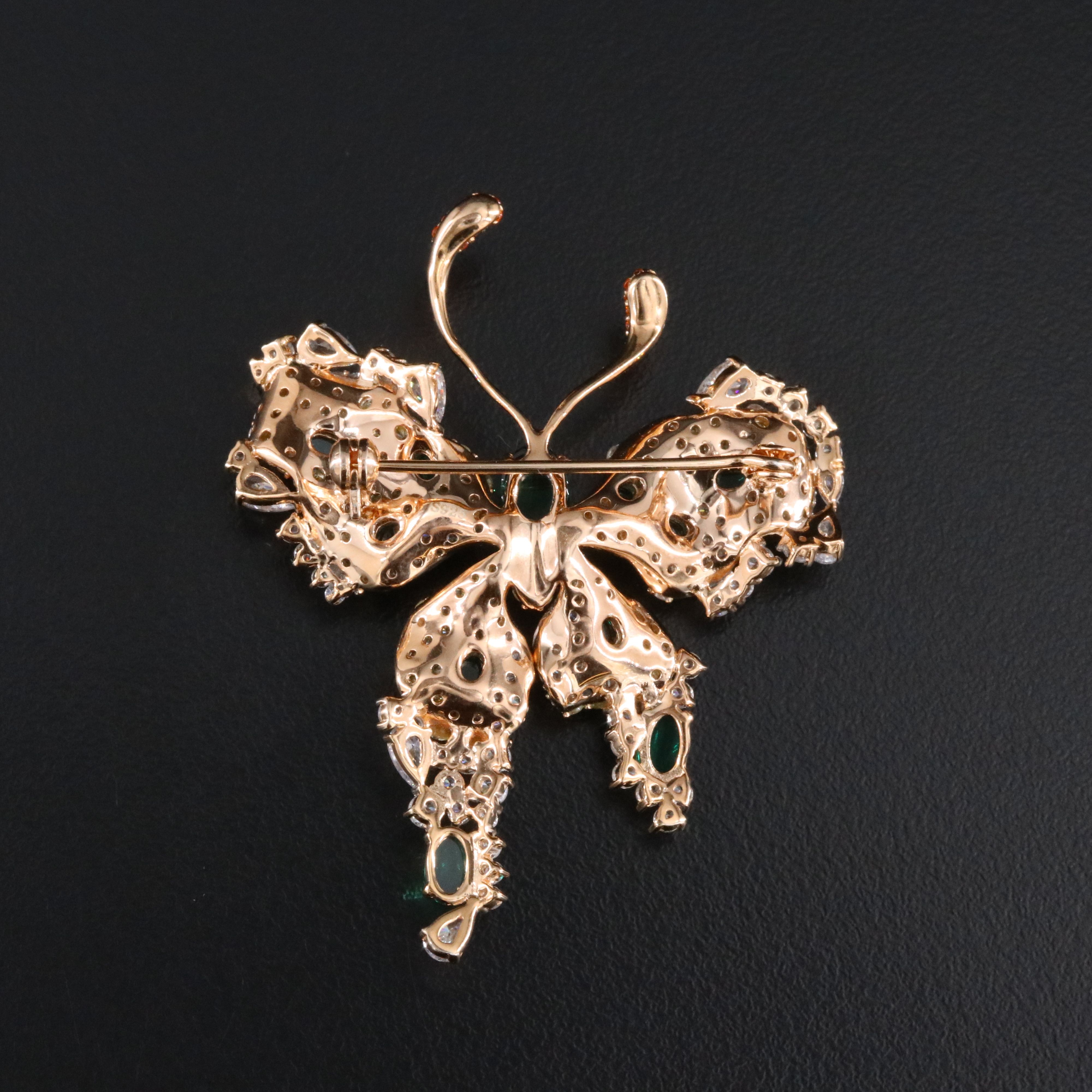 Sterling Faux Emerald and CZ Butterfly Brooch