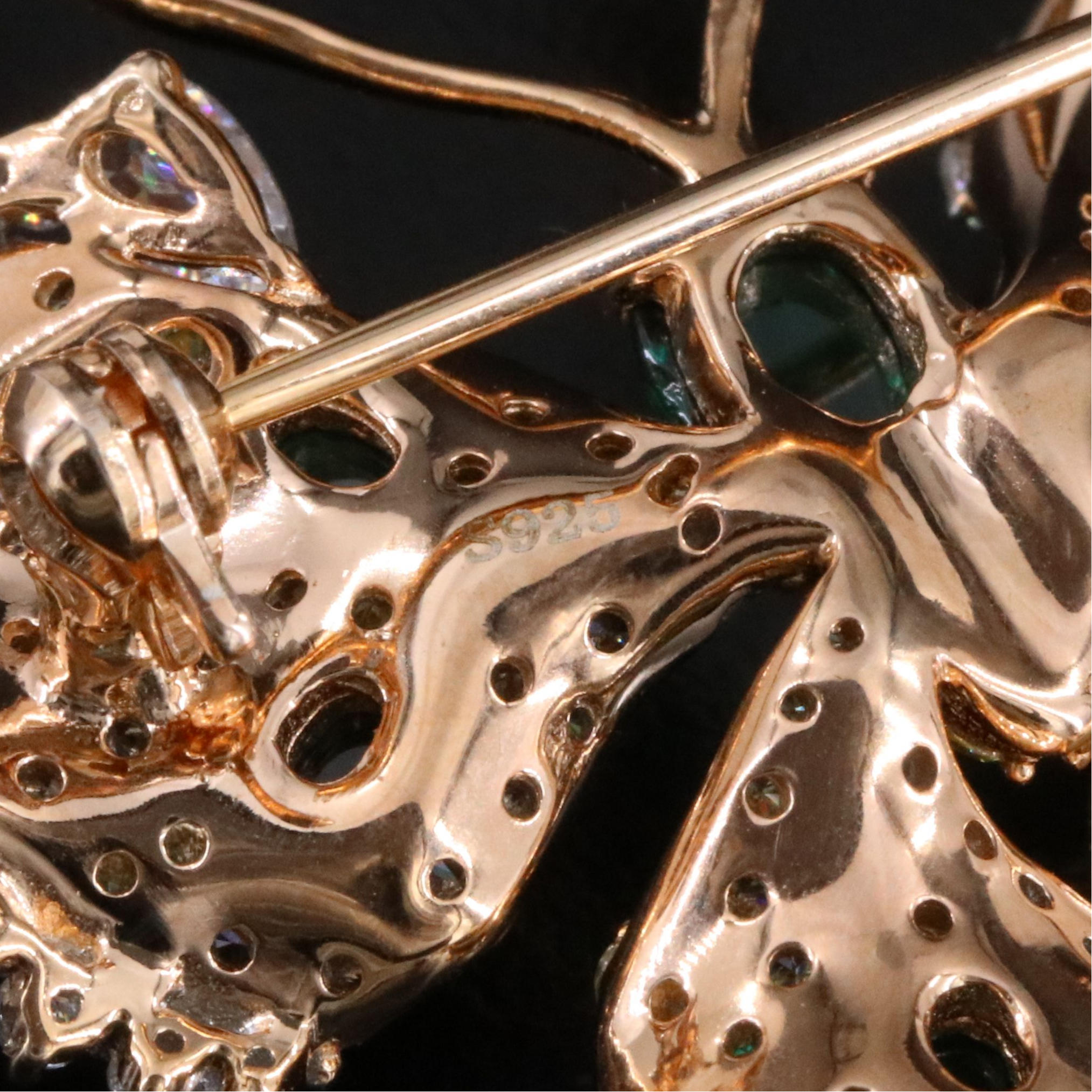 Sterling Faux Emerald and CZ Butterfly Brooch