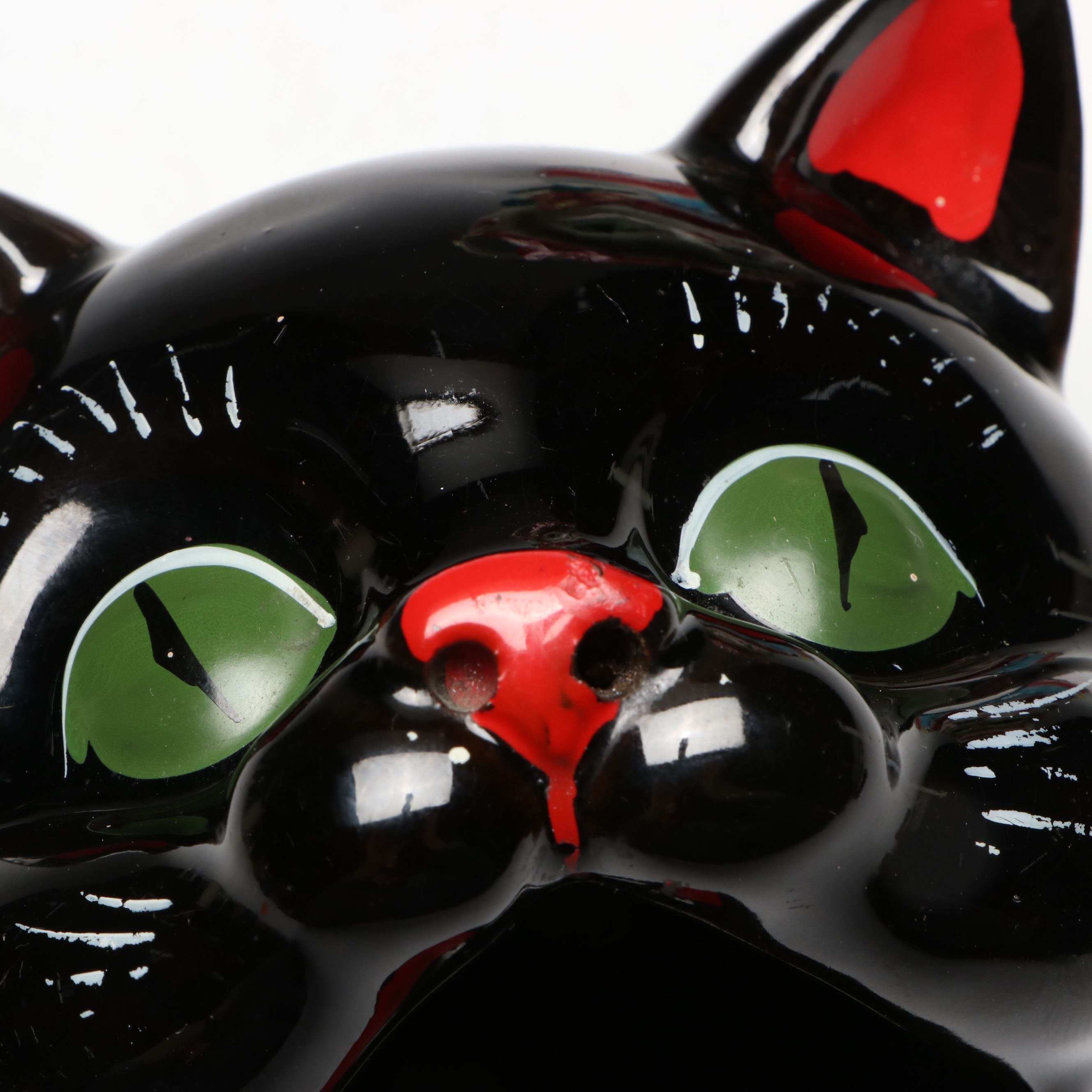 Black Cat Head Ashtray with Kitty Cookie Jar, Mid-20th Century