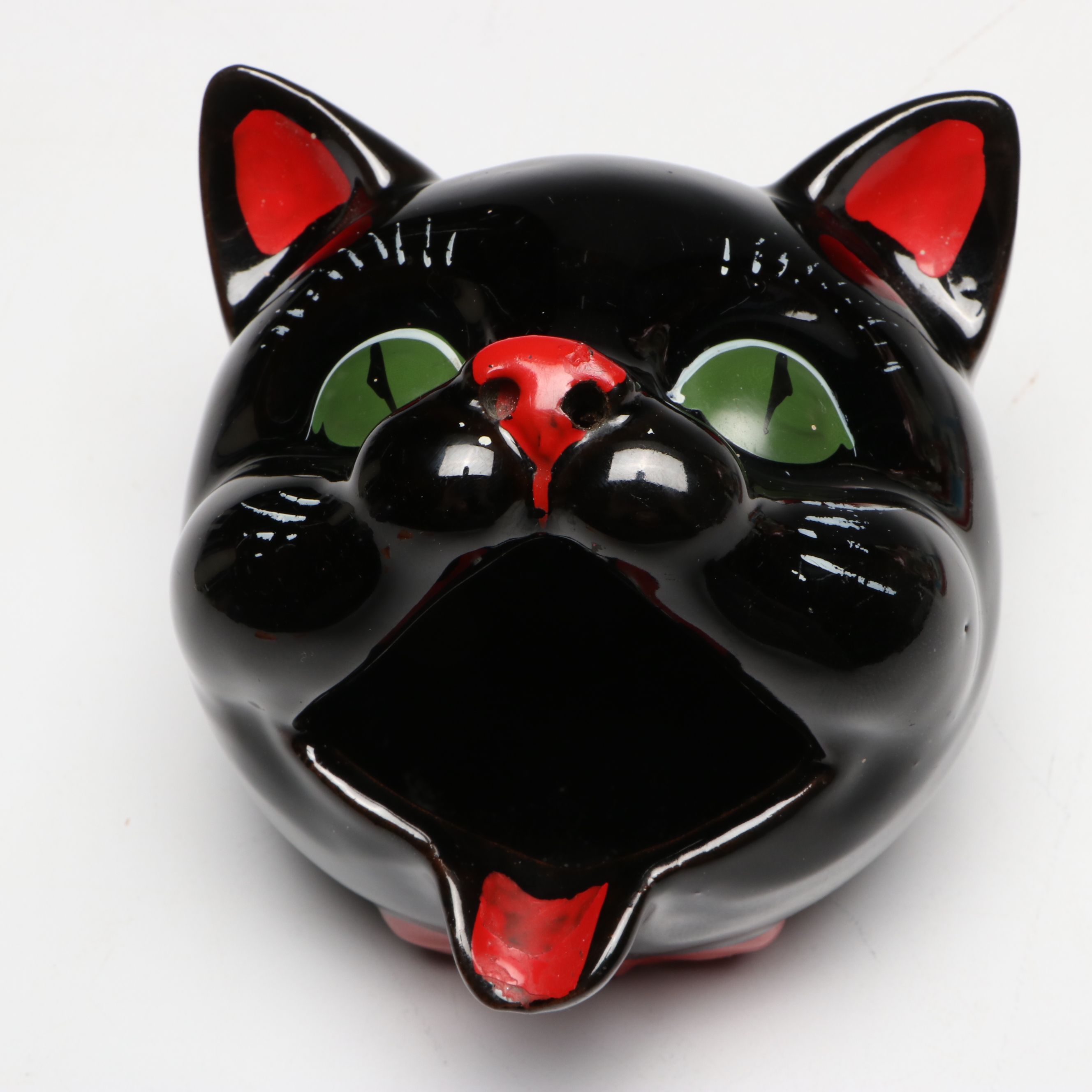 Black Cat Head Ashtray with Kitty Cookie Jar, Mid-20th Century