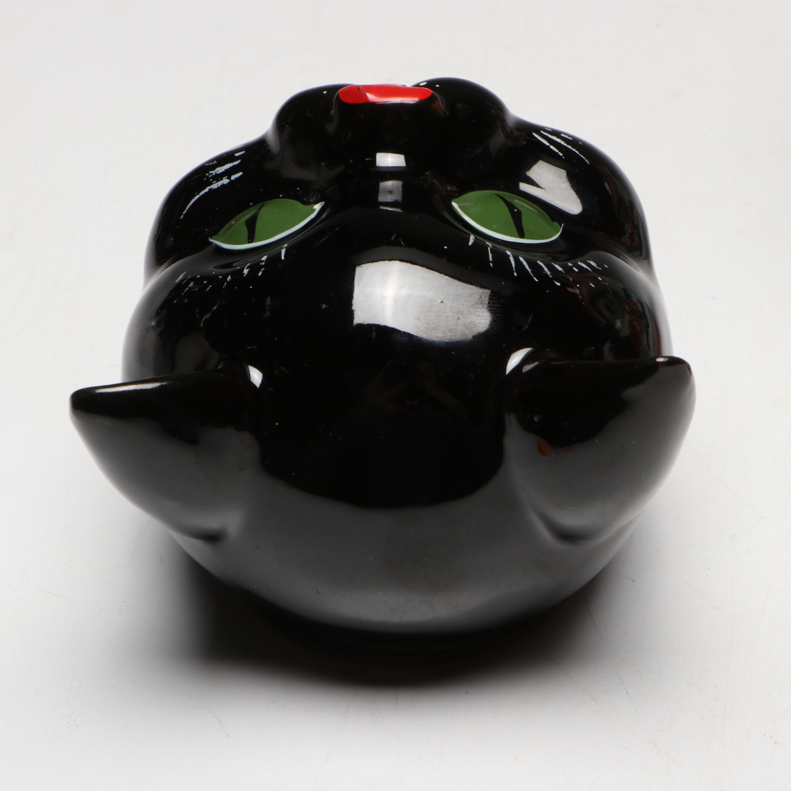 Black Cat Head Ashtray with Kitty Cookie Jar, Mid-20th Century