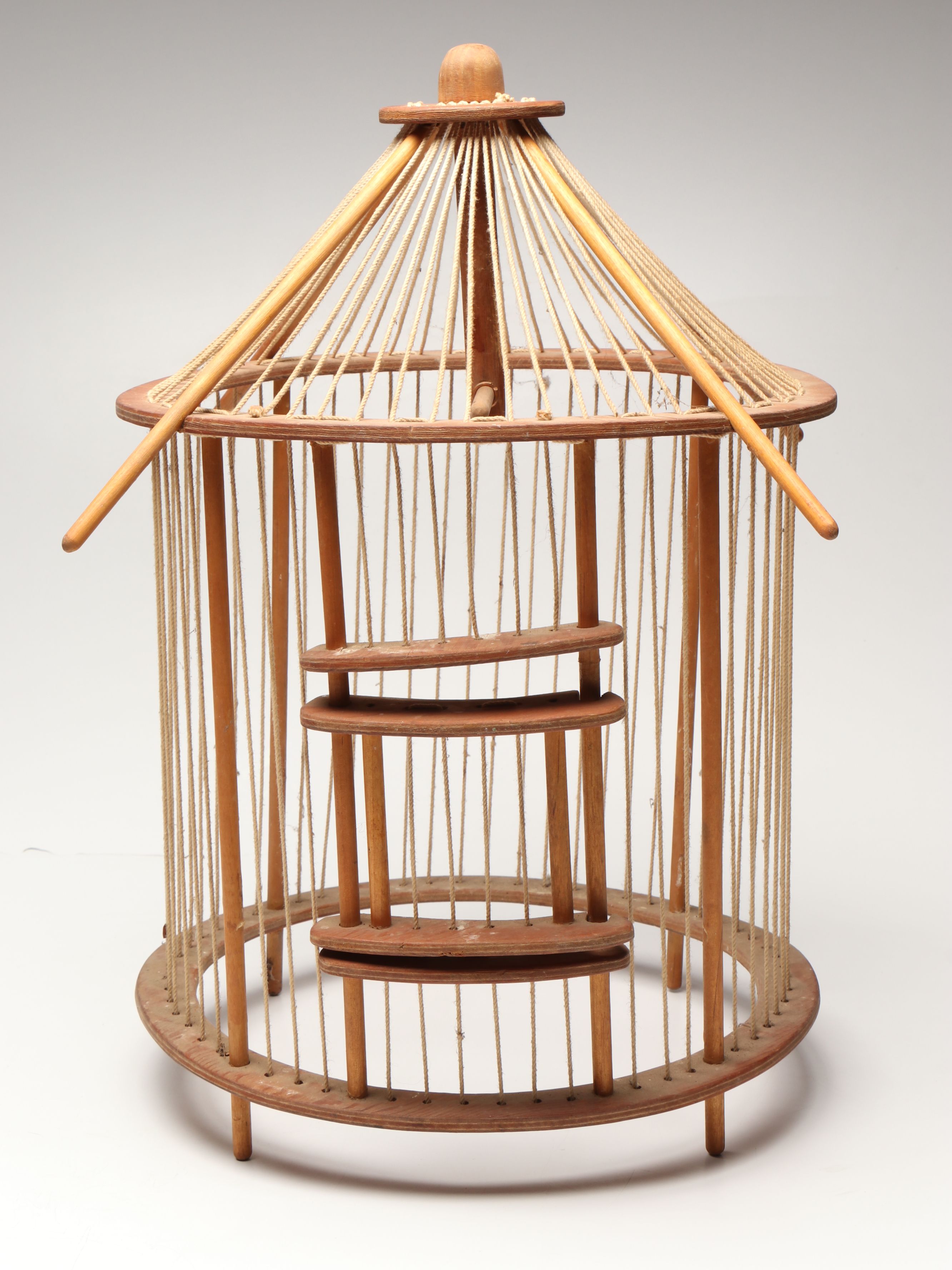 Alpine Souvenir Pointed Hiking Stick with Polychrome Woven Box and Birdcage