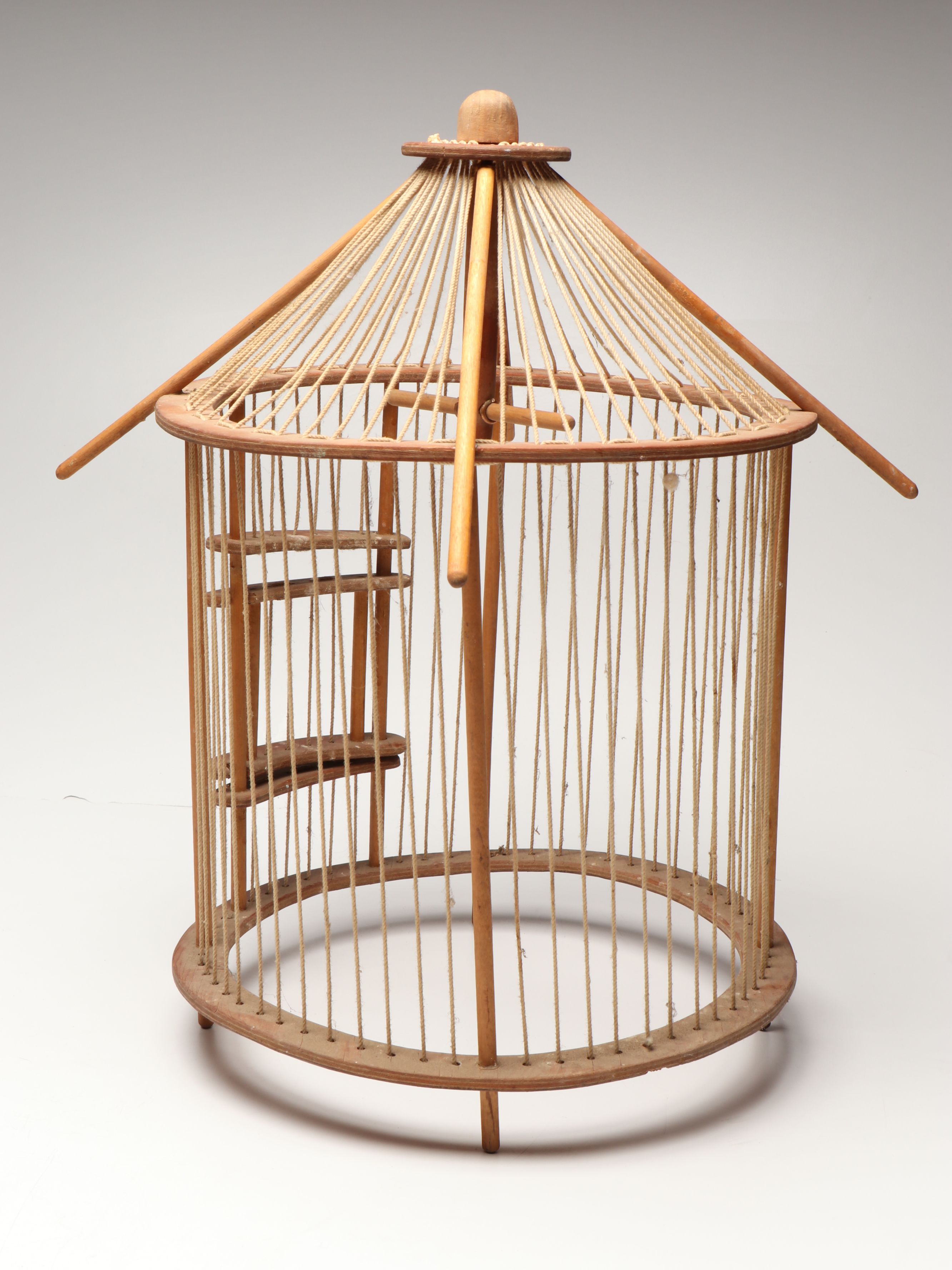 Alpine Souvenir Pointed Hiking Stick with Polychrome Woven Box and Birdcage