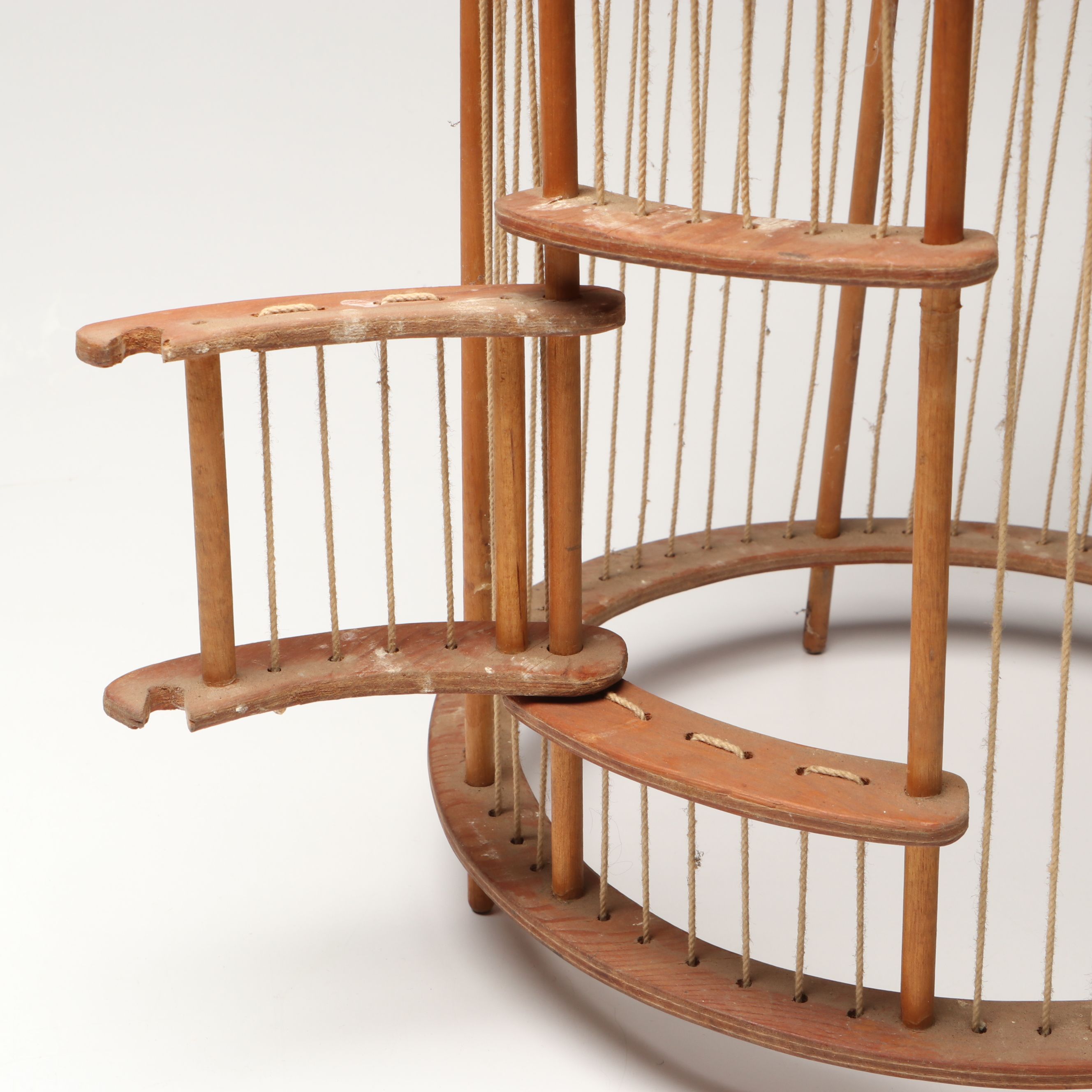 Alpine Souvenir Pointed Hiking Stick with Polychrome Woven Box and Birdcage