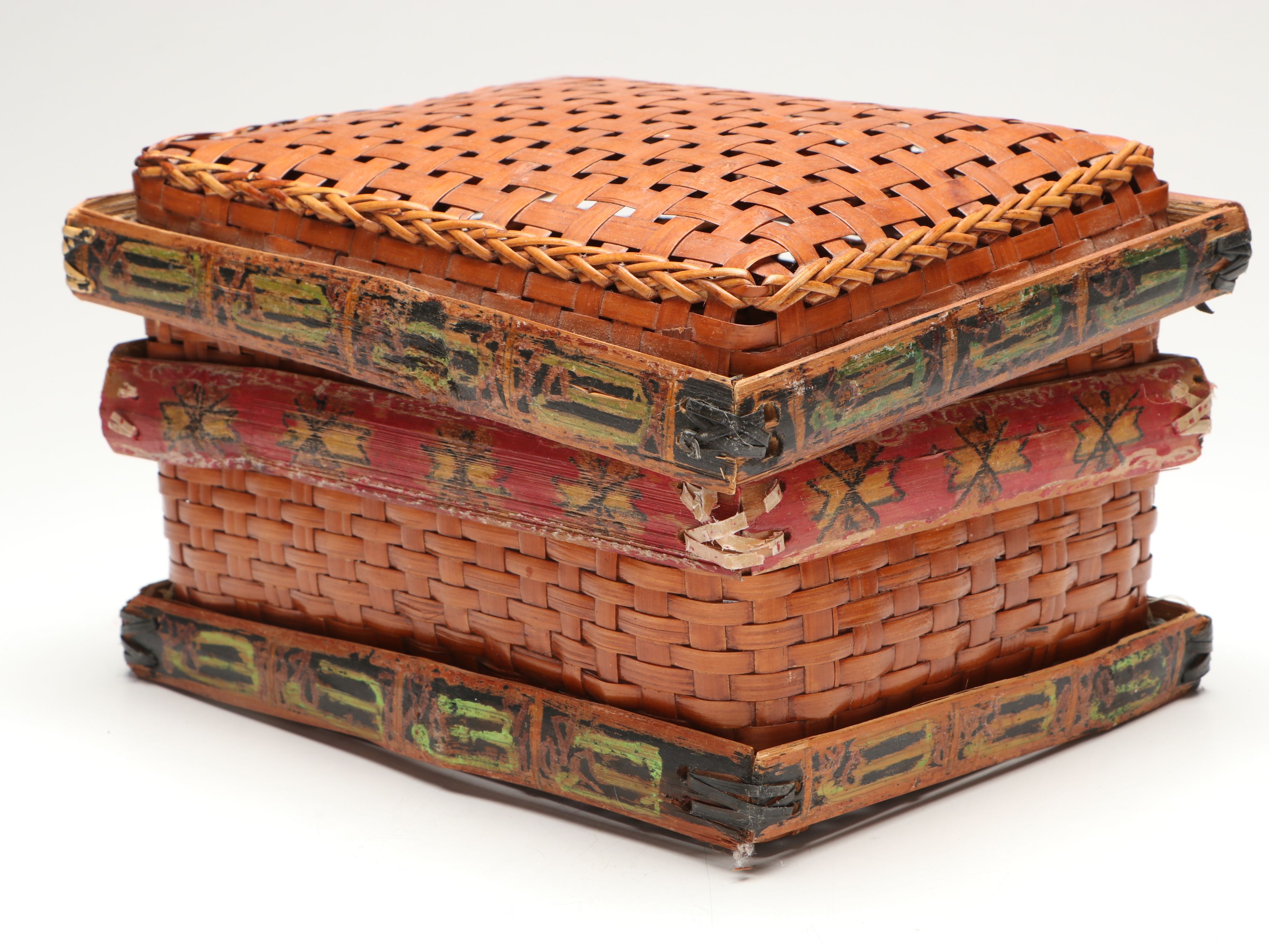 Alpine Souvenir Pointed Hiking Stick with Polychrome Woven Box and Birdcage