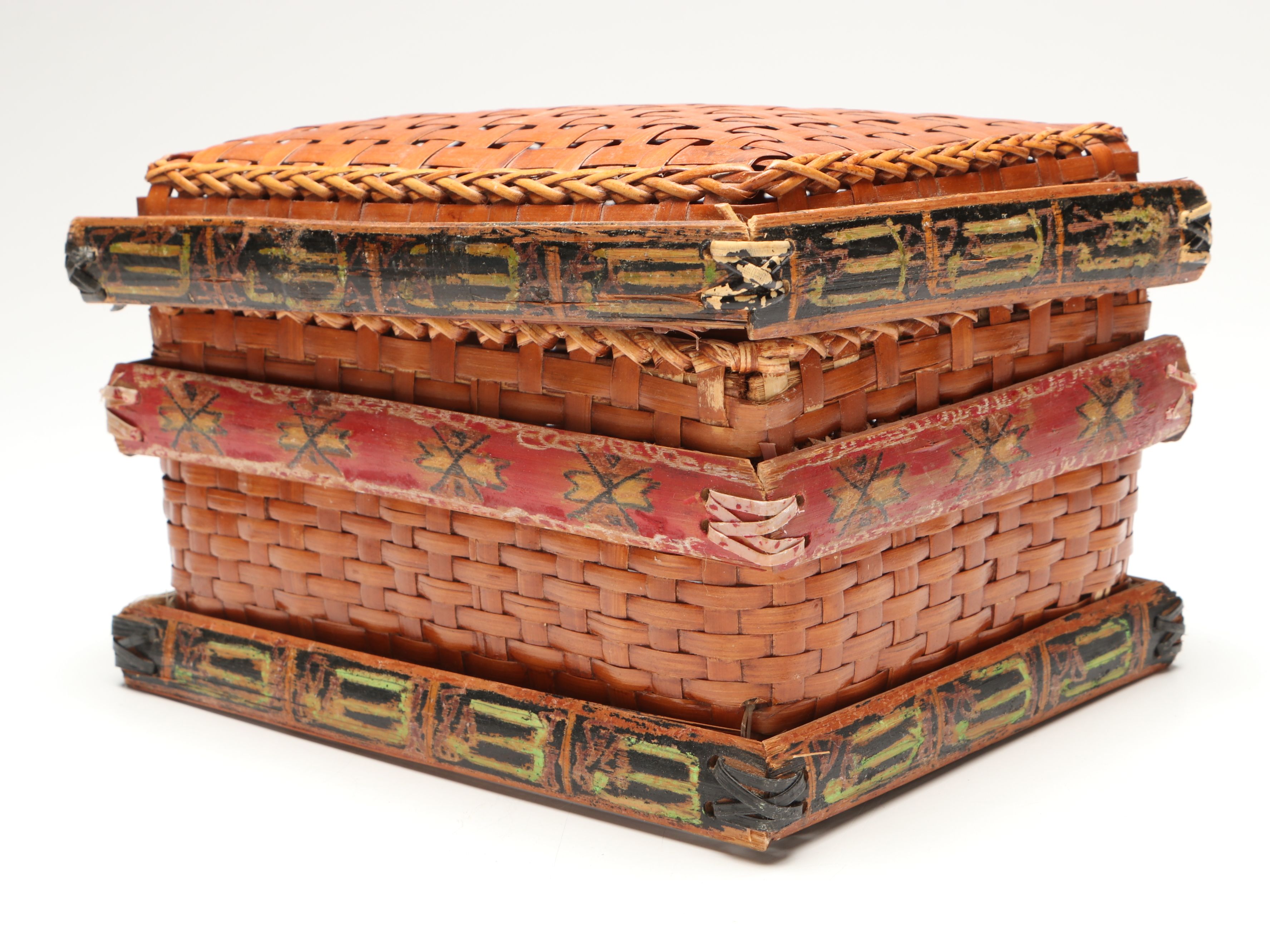 Alpine Souvenir Pointed Hiking Stick with Polychrome Woven Box and Birdcage