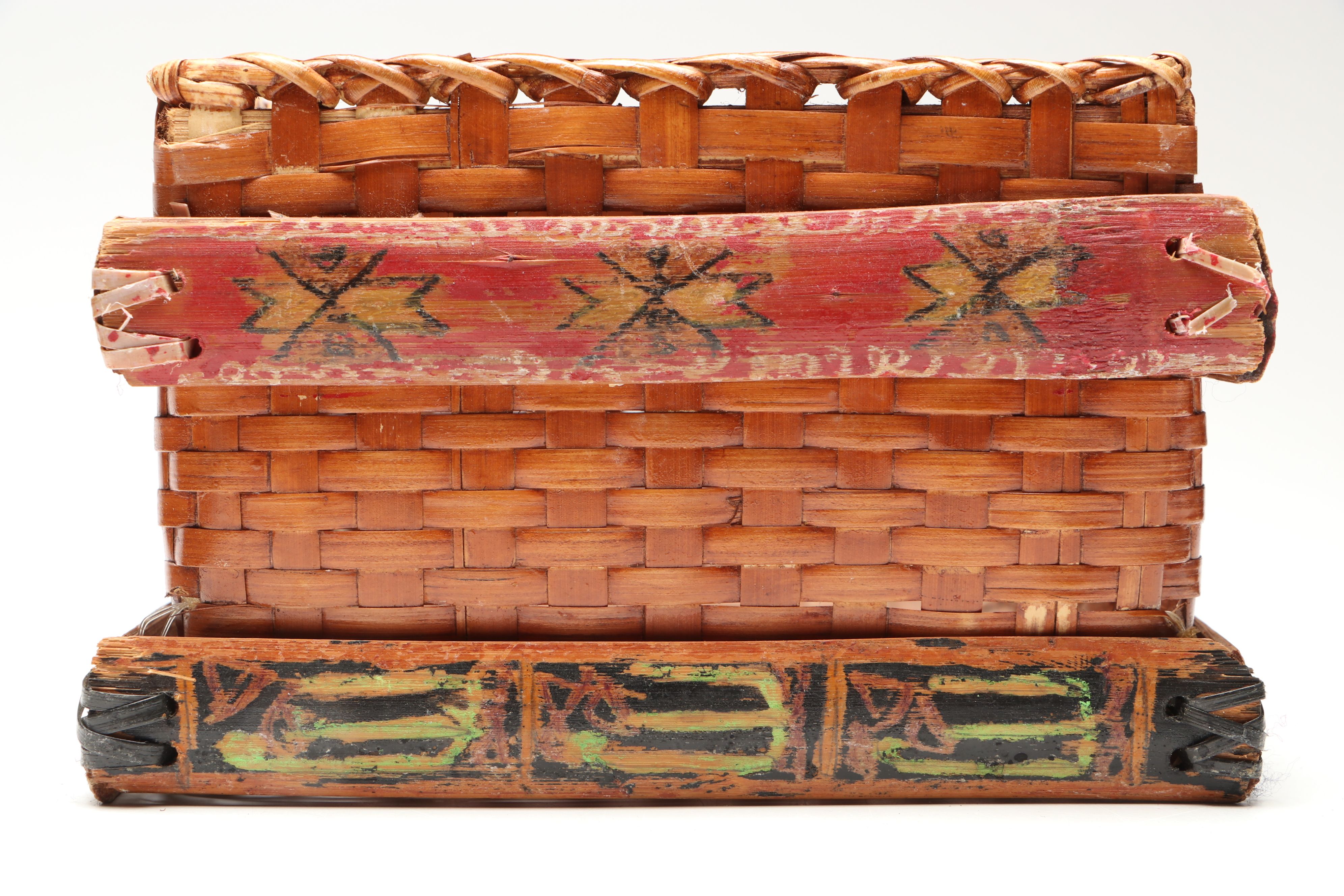 Alpine Souvenir Pointed Hiking Stick with Polychrome Woven Box and Birdcage