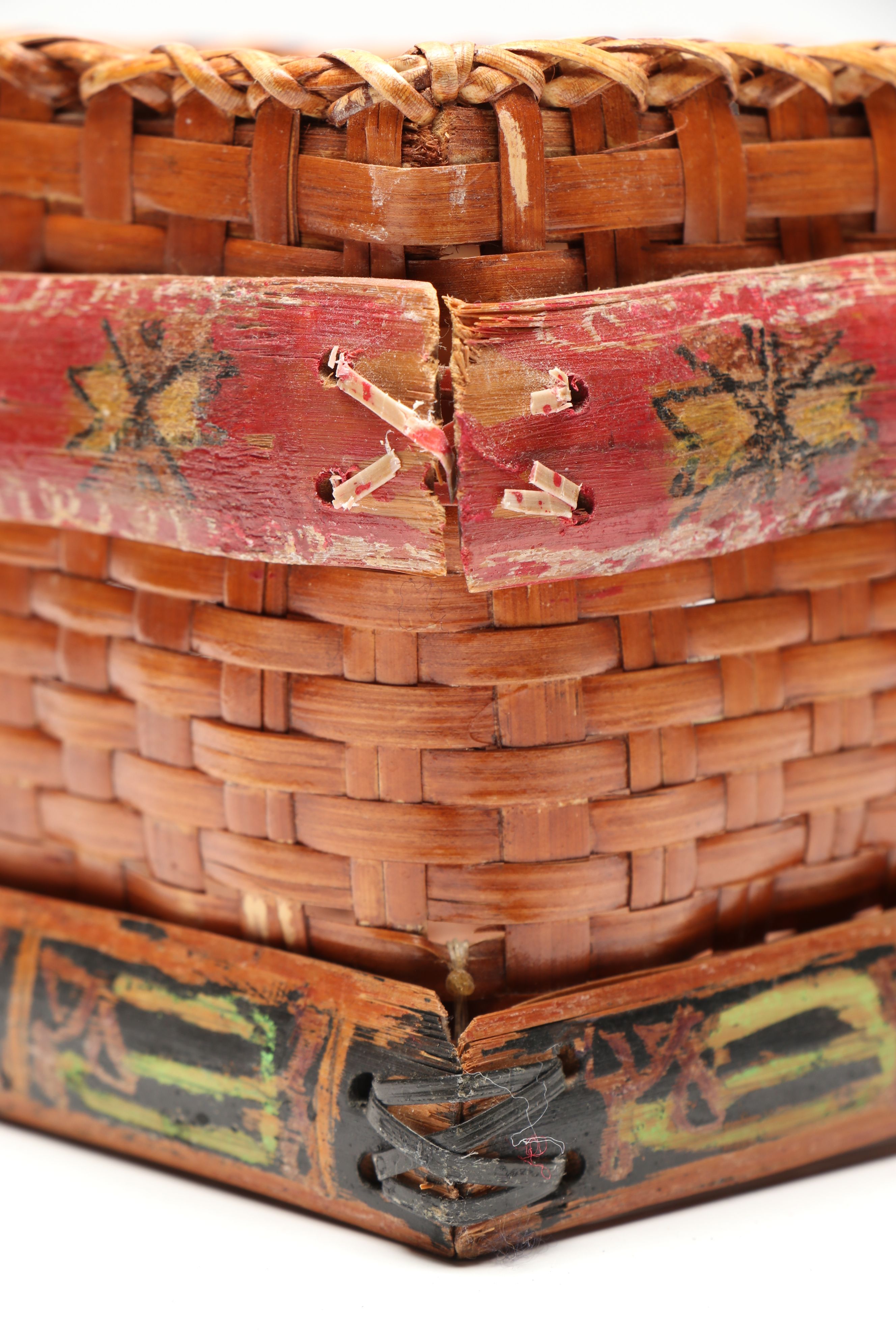 Alpine Souvenir Pointed Hiking Stick with Polychrome Woven Box and Birdcage