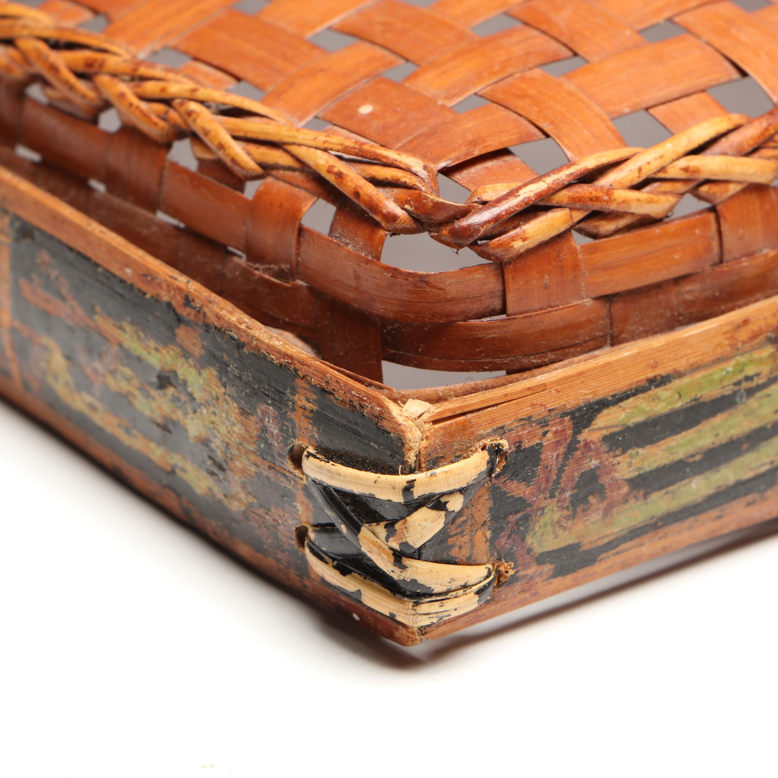 Alpine Souvenir Pointed Hiking Stick with Polychrome Woven Box and Birdcage