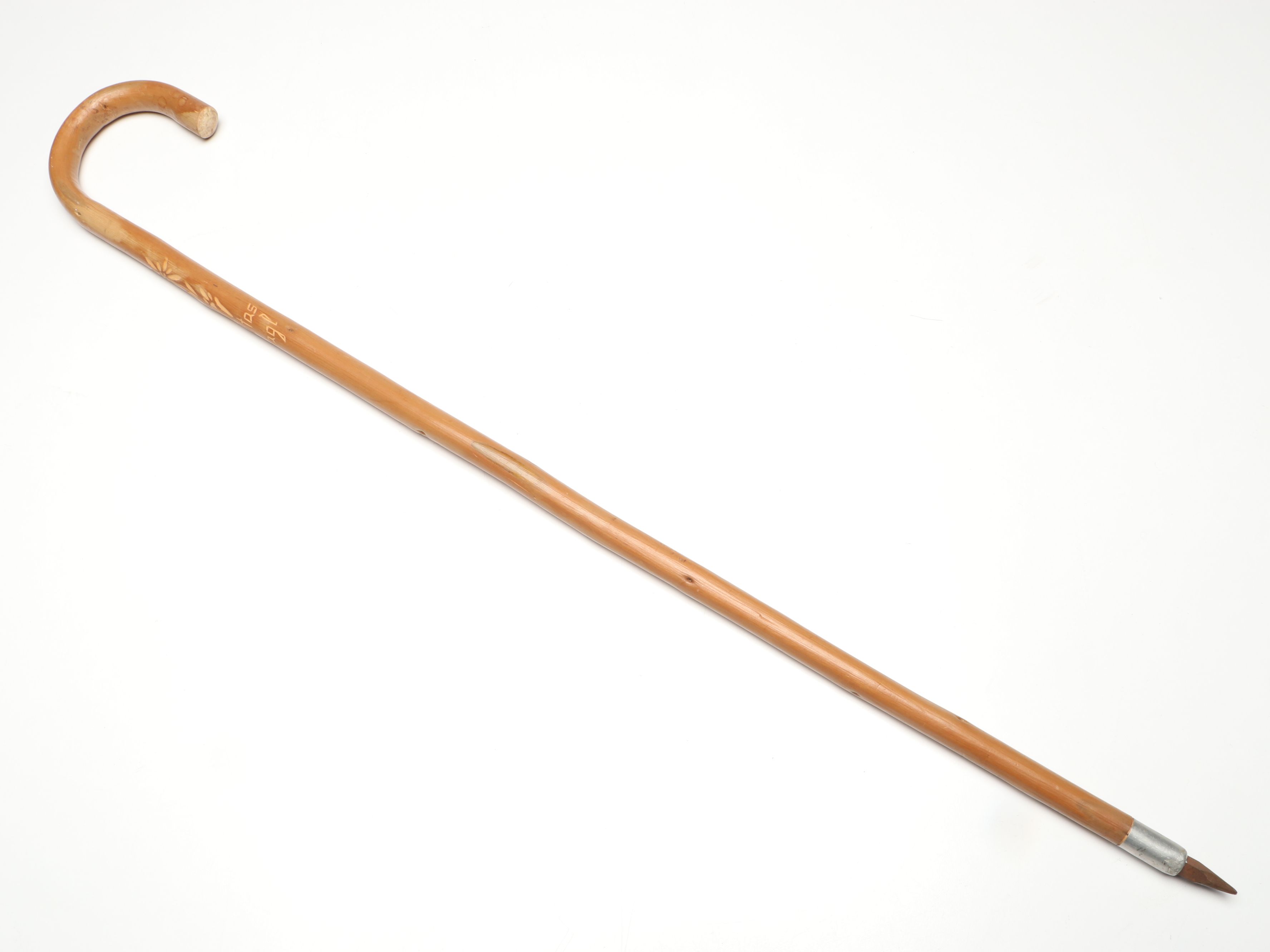 Alpine Souvenir Pointed Hiking Stick with Polychrome Woven Box and Birdcage