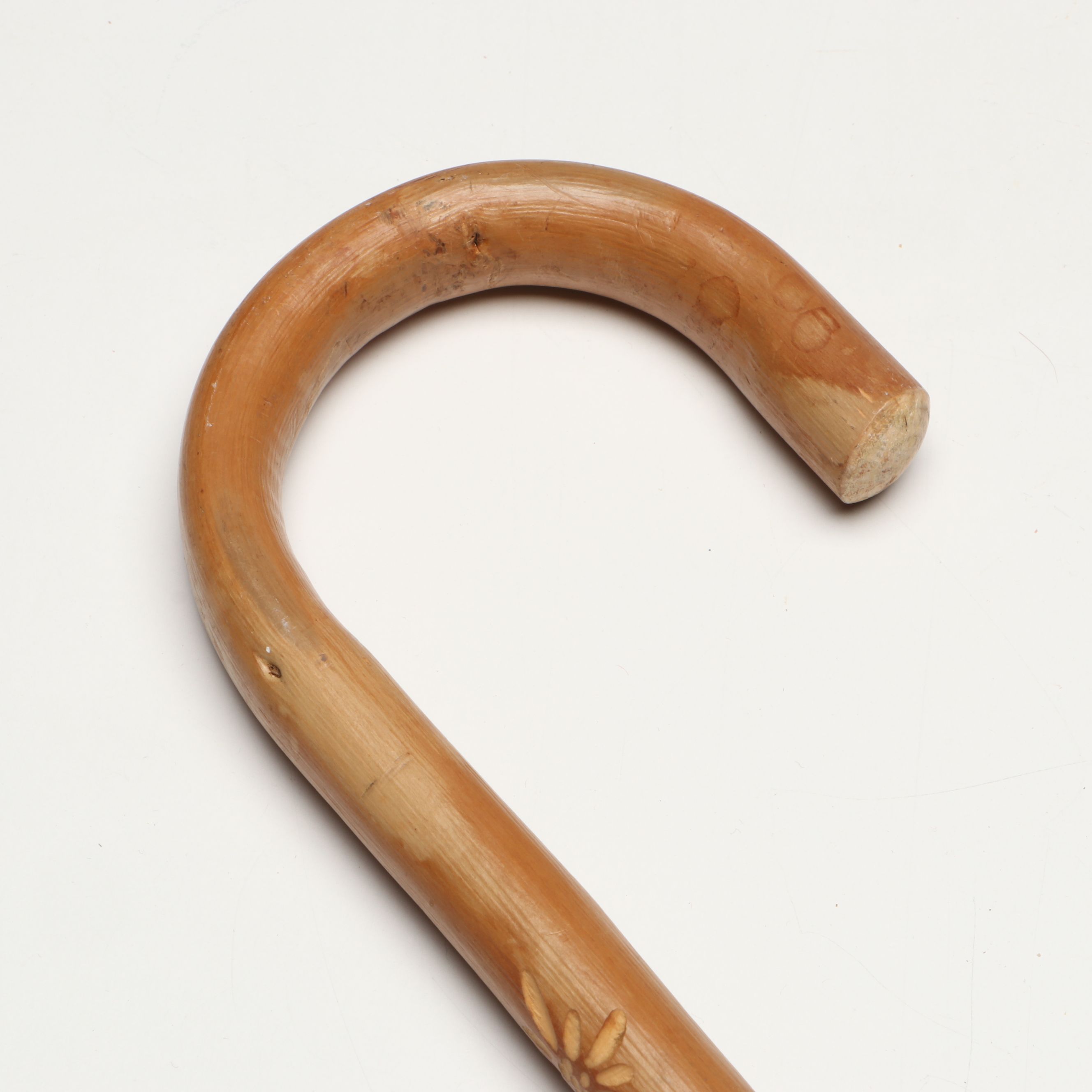 Alpine Souvenir Pointed Hiking Stick with Polychrome Woven Box and Birdcage