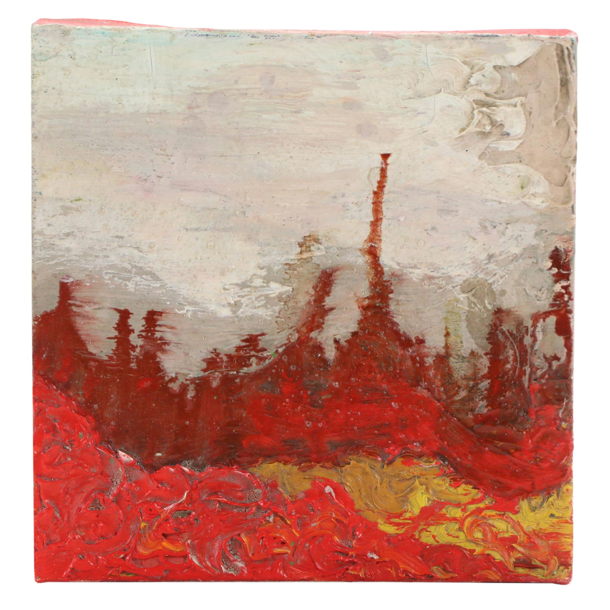 Red Abstract Expressionist Oil Painting, Late 20th Century