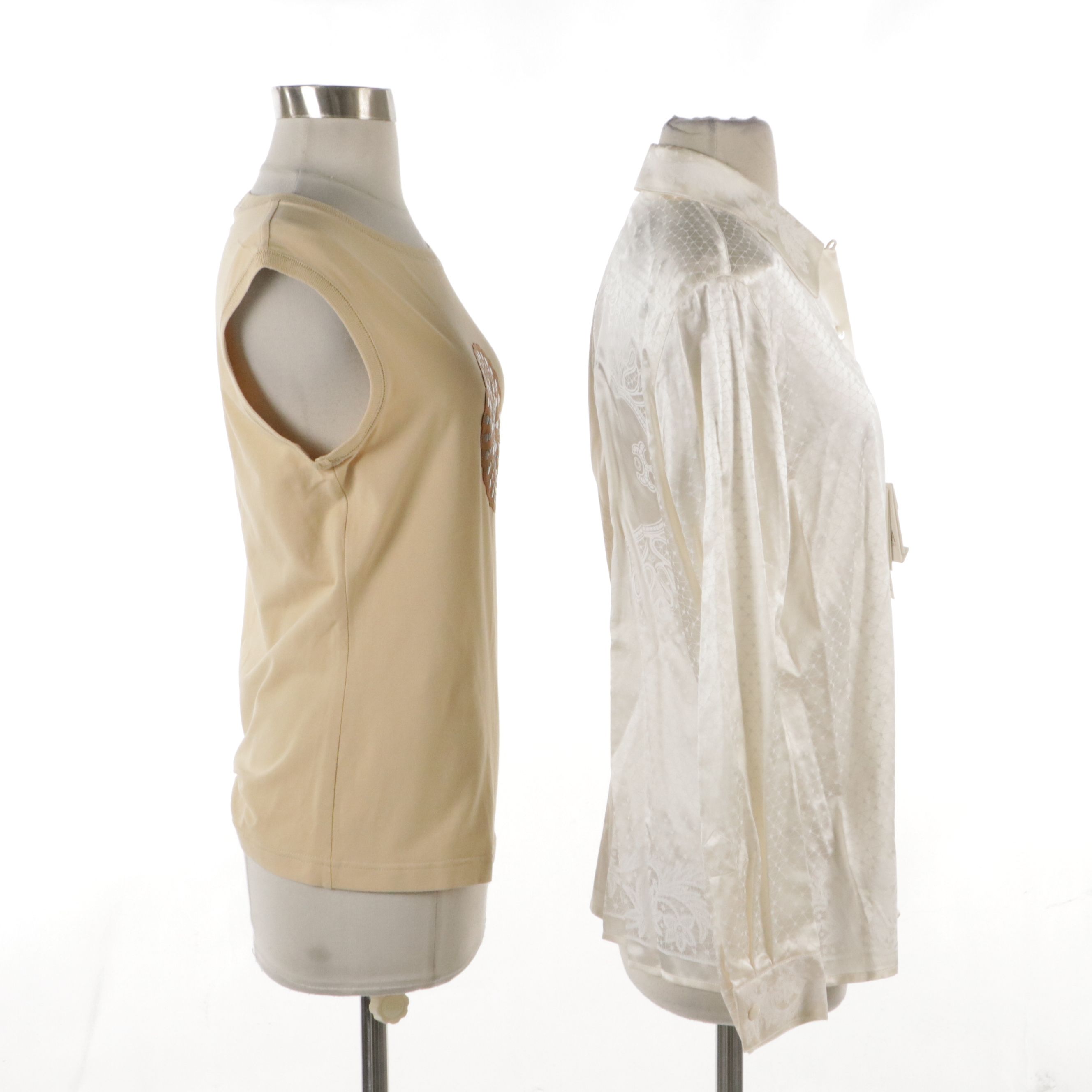 Escada Embellished Cotton Tank Top and Lace Printed Silk Blouse, With Tag